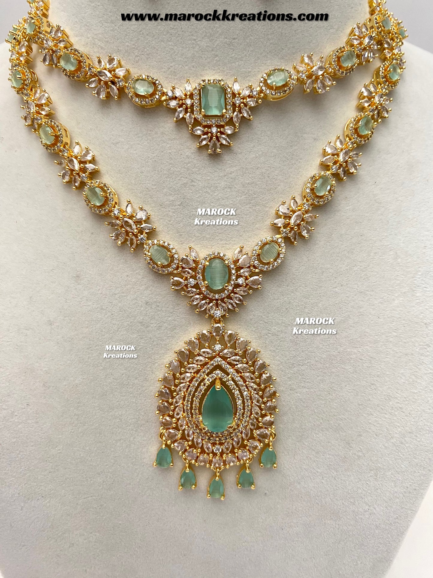 Farhat Golden American Diamond Necklace set