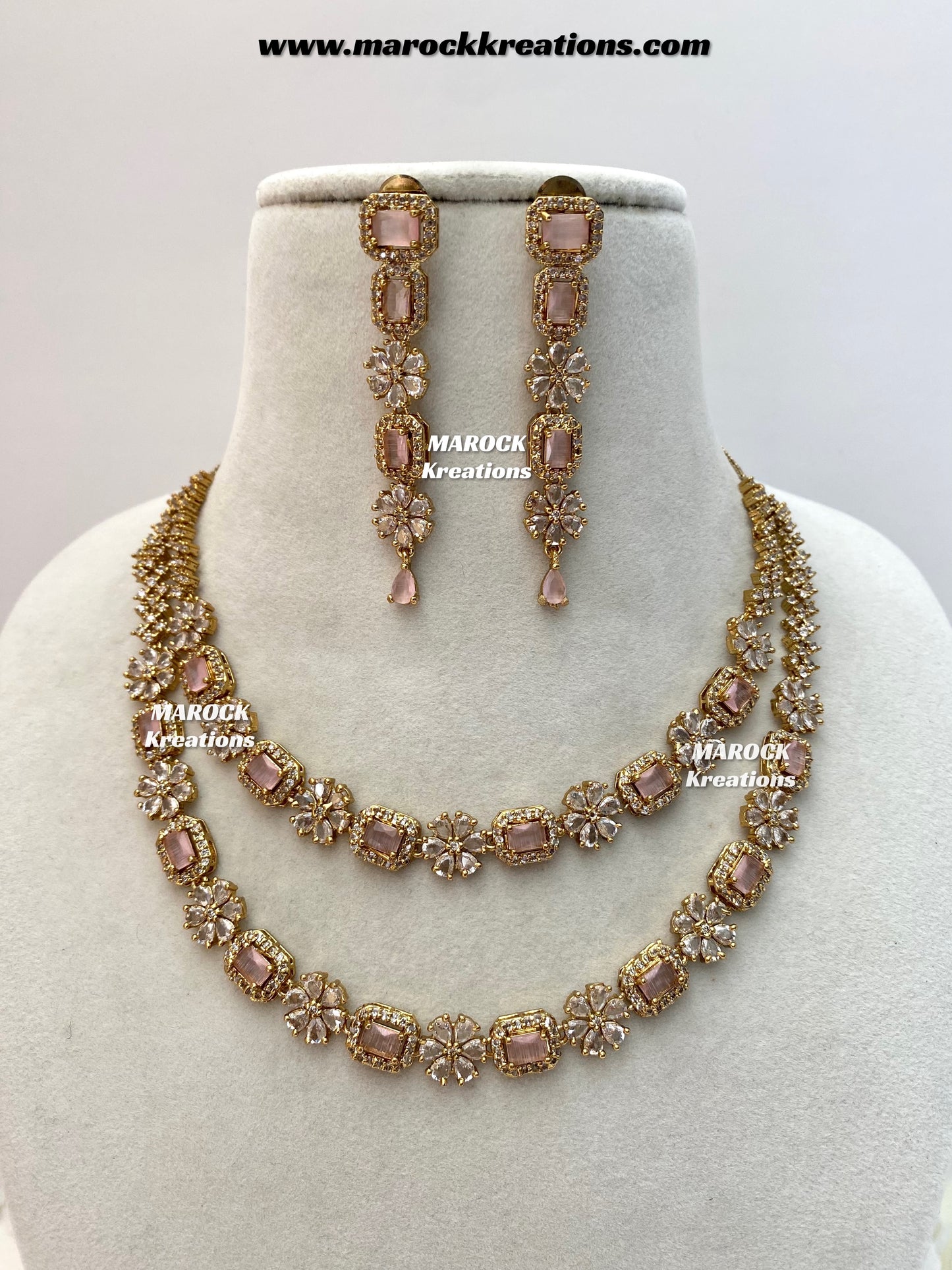 Sineka Antique Gold American Diamond double layer Statement Necklace set