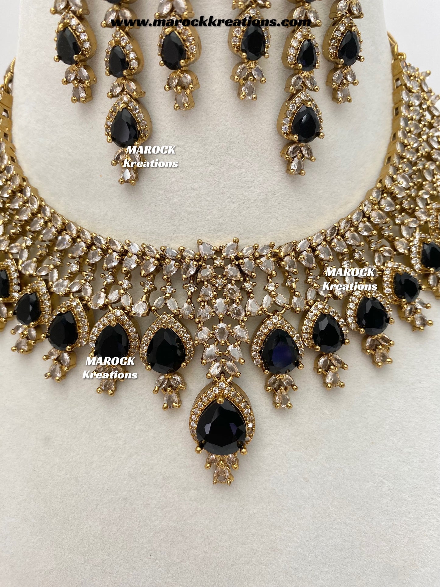 Naima Antique Gold American diamond Statement Necklace set