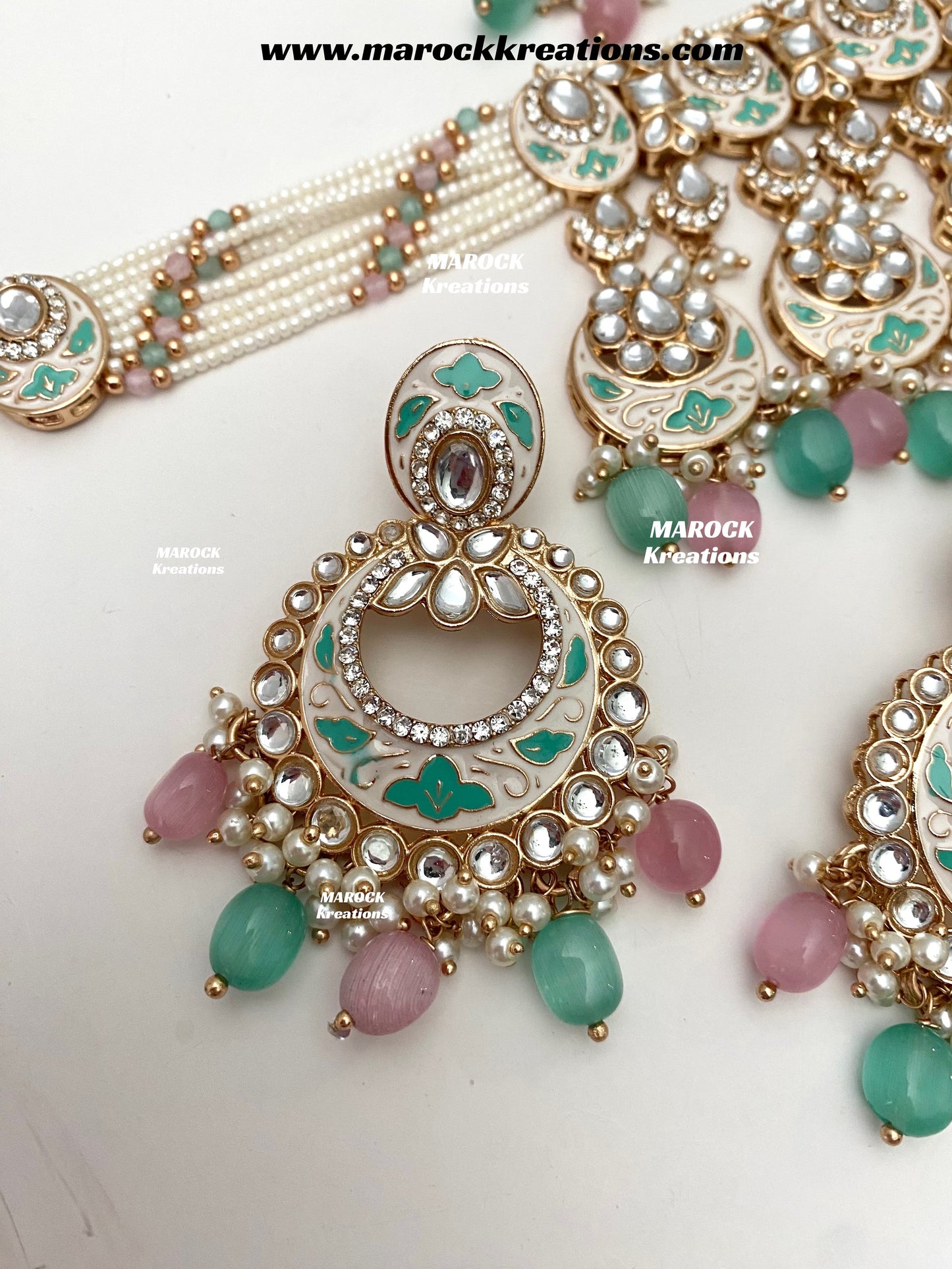 Nirvi Premium Quality Rose Gold Kundan Meenakari Choker/Necklace set