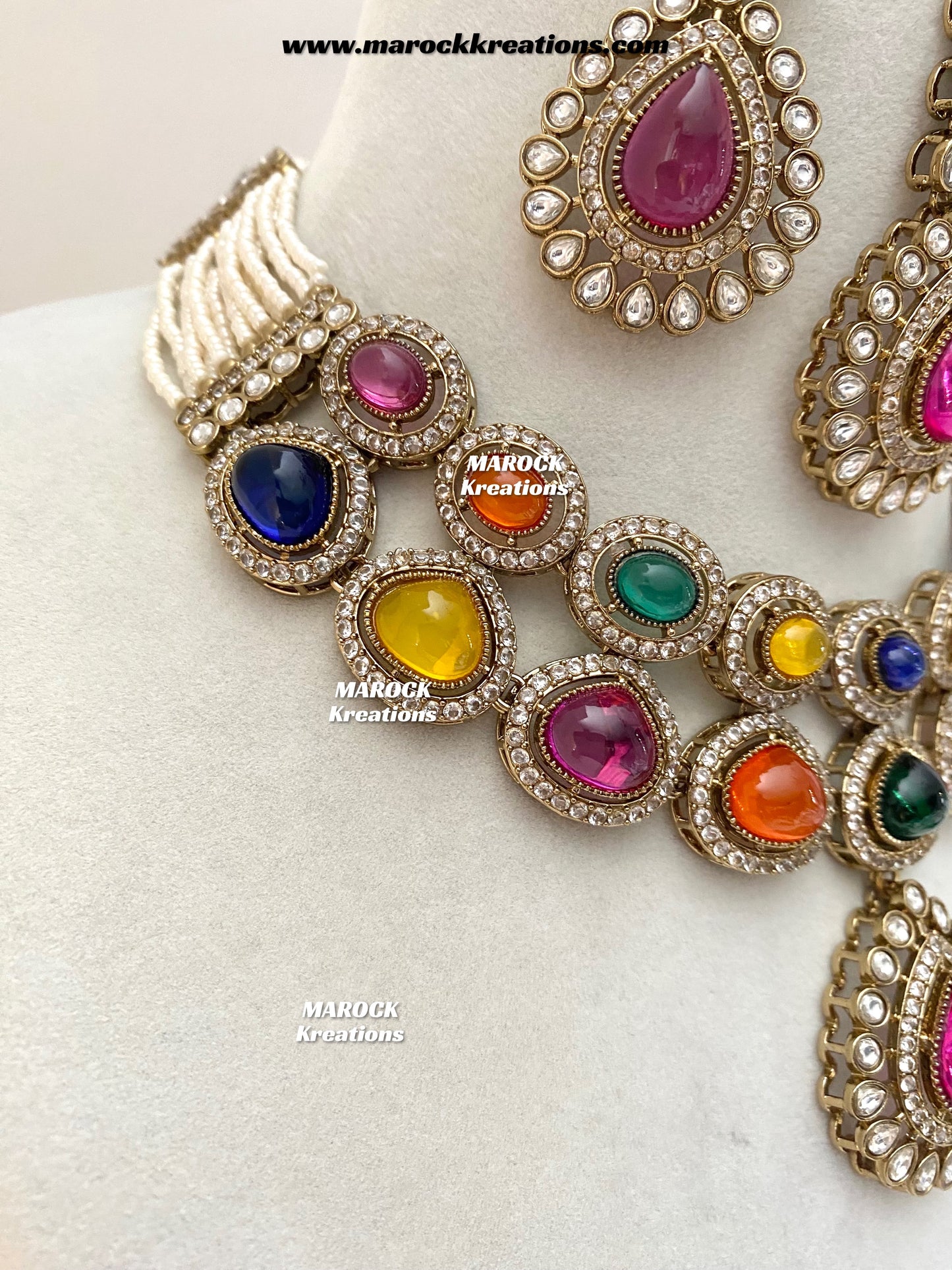 Zafina Premium Quality Moissanite Kundan Statement Choker/Necklace set