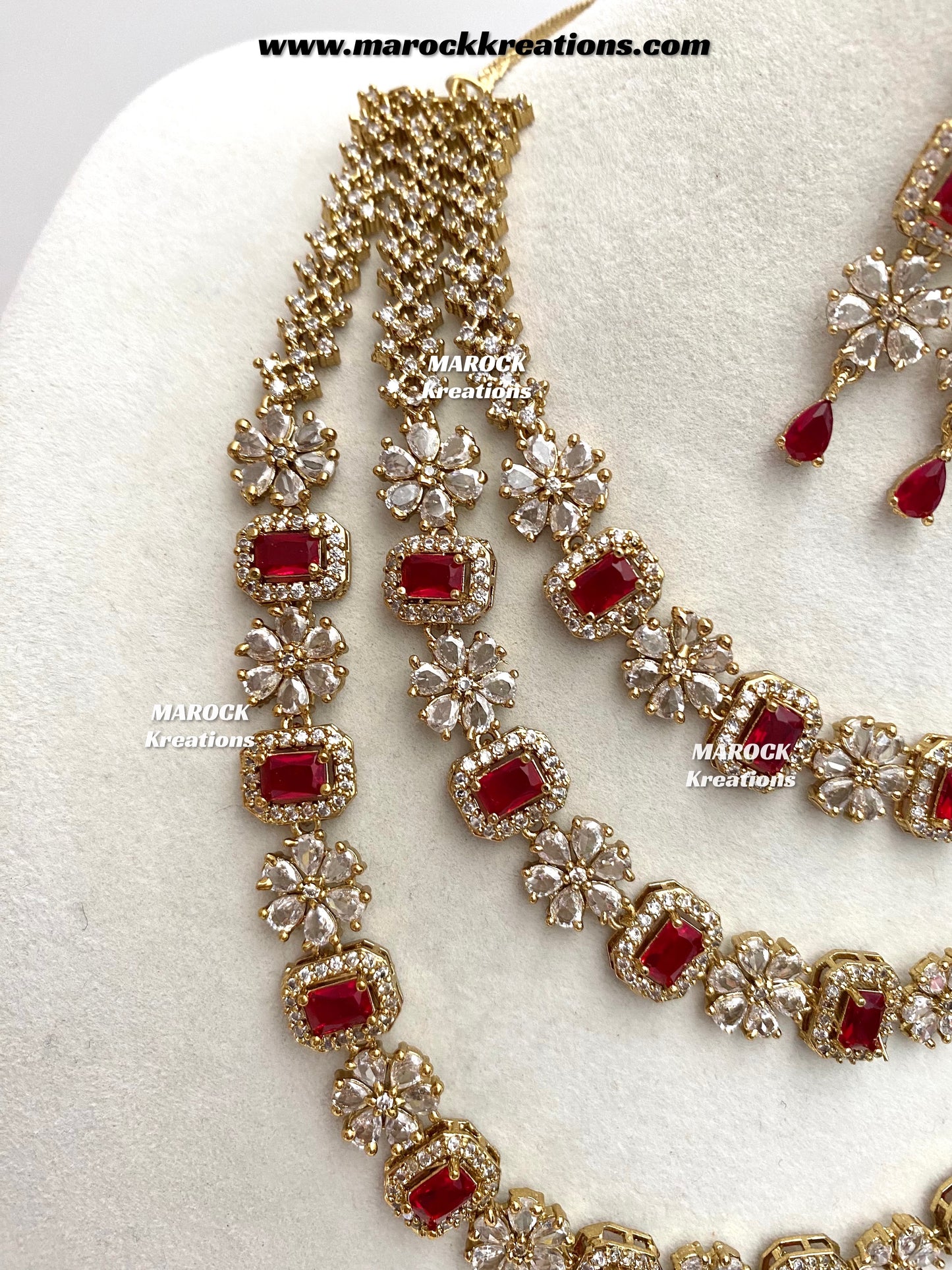 Arvin Antique Gold American Diamond triple layer Statement Necklace set