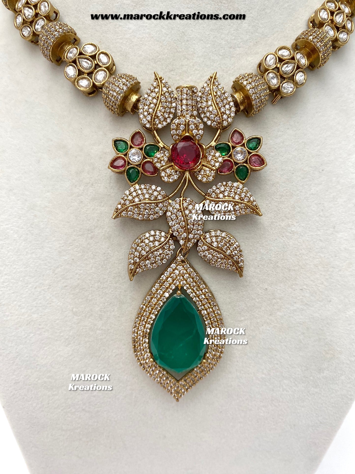 Milly Premium Quality Moissanite Kundan and American diamond Statement necklace set