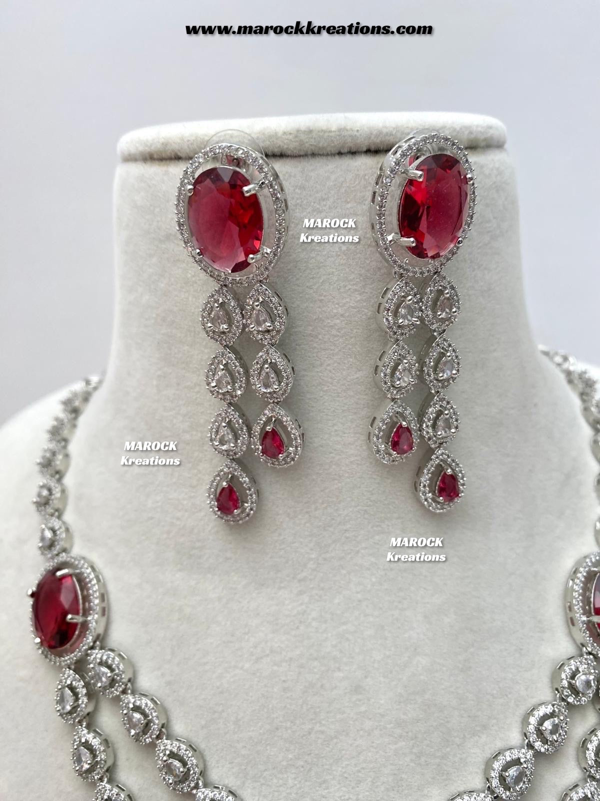 Zehra Silver American Diamond Double layer Necklace set