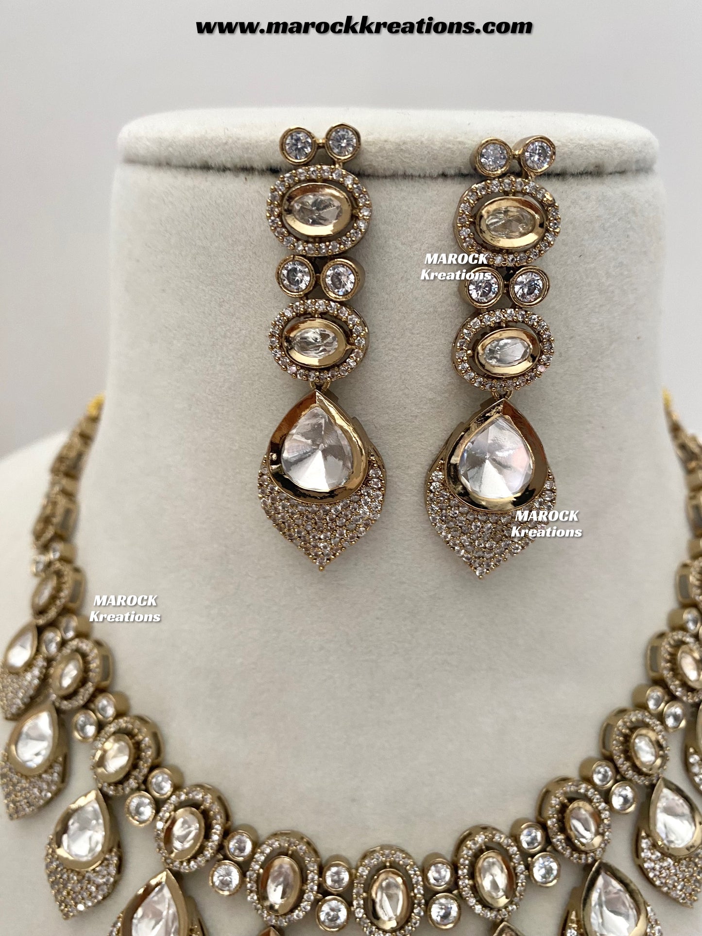 Kimmi Premium Quality Moissanite Kundan and American diamond Necklace set