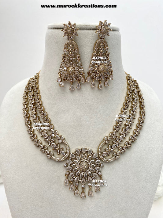 Zenab Antique Gold American Diamond Statement Necklace set