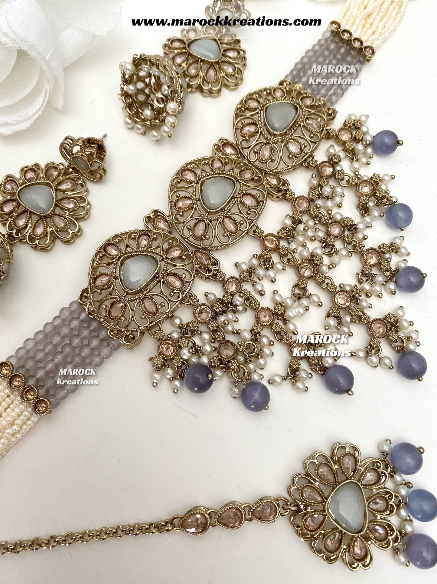 Amaira Antique Gold Polki choker set