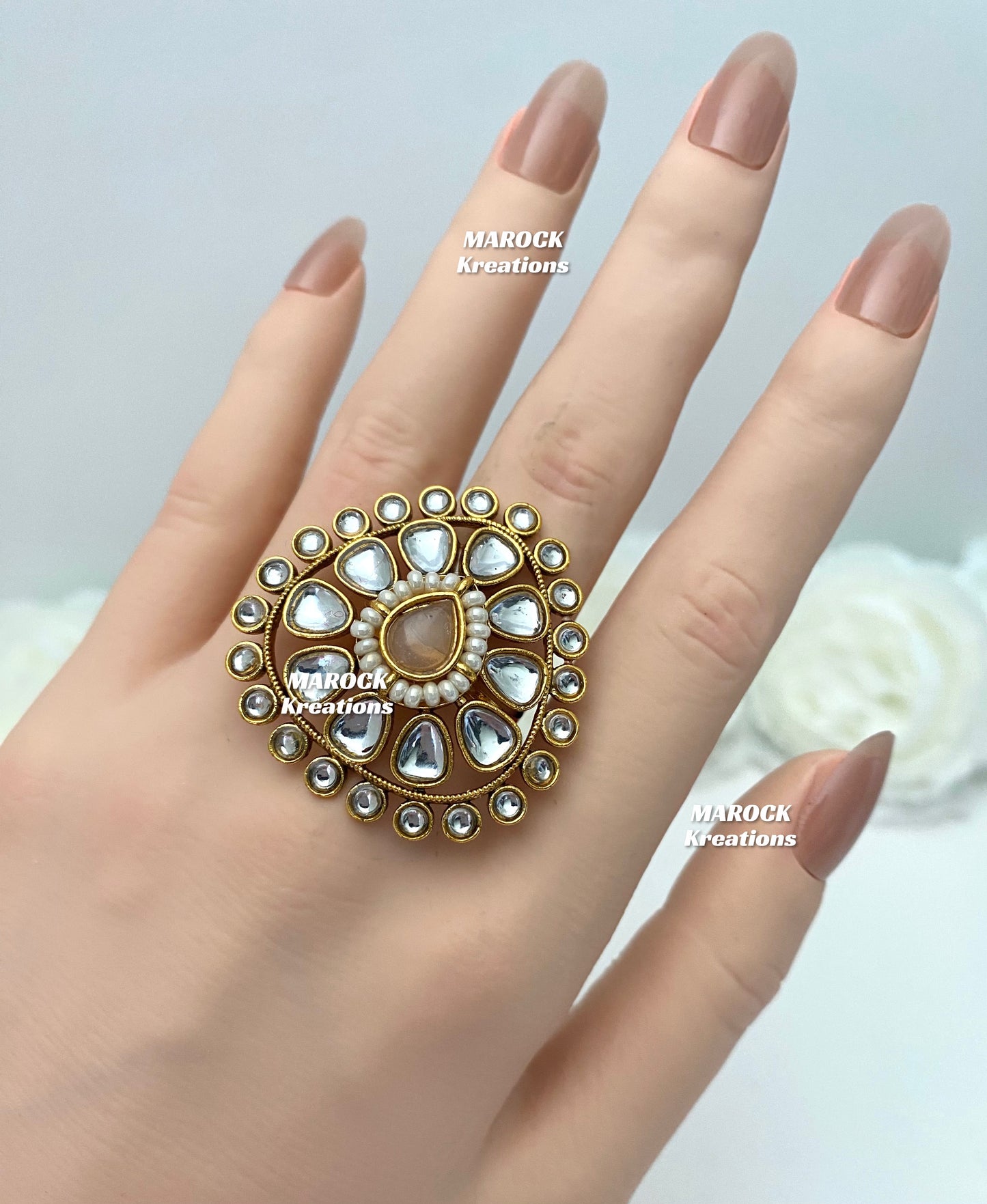 Premium Quality Kundan Statement adjustable Finger Ring