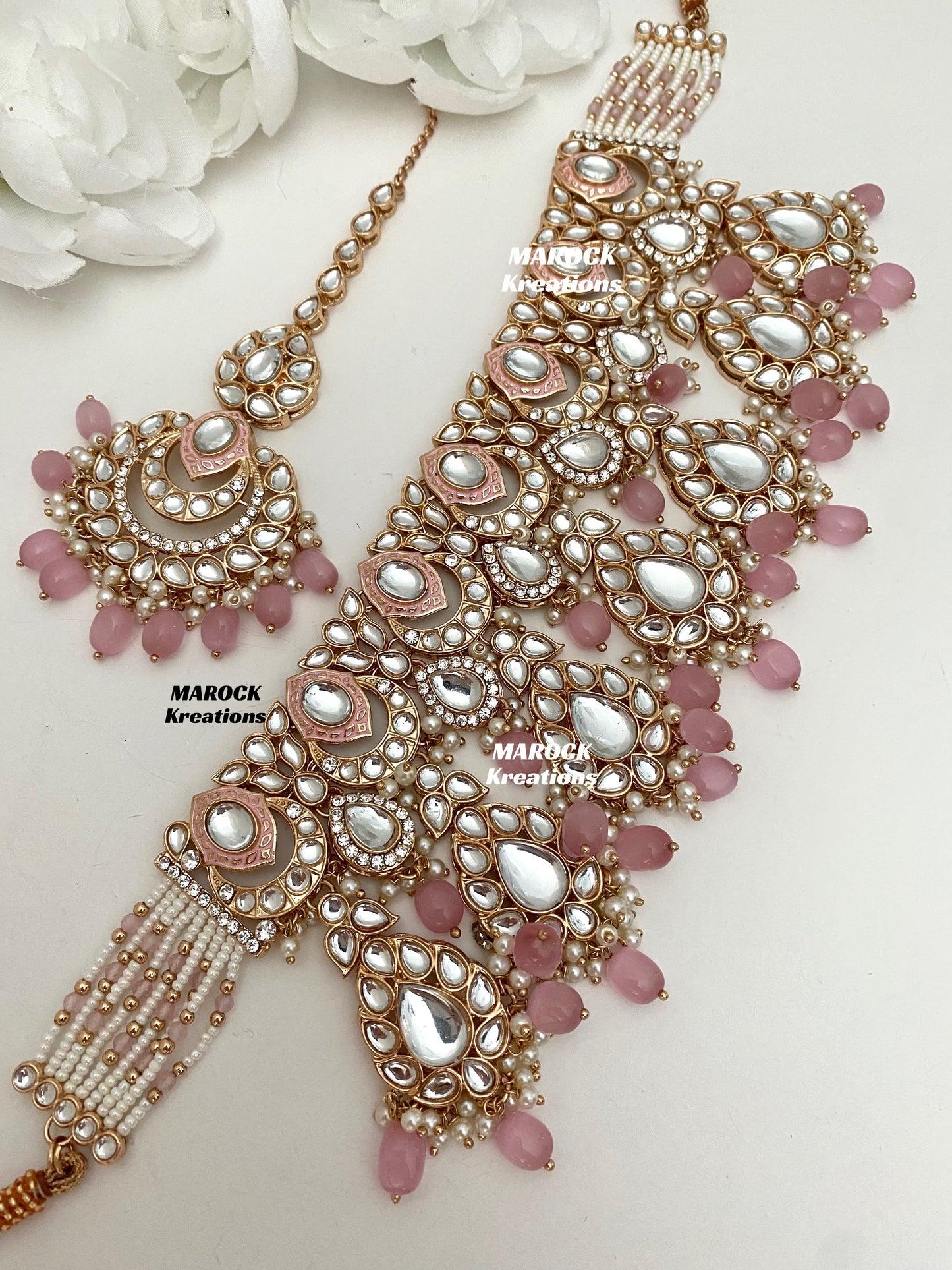 Kaniz Premium Quality Rose Gold Kundan Meenakari Choker/Necklace set