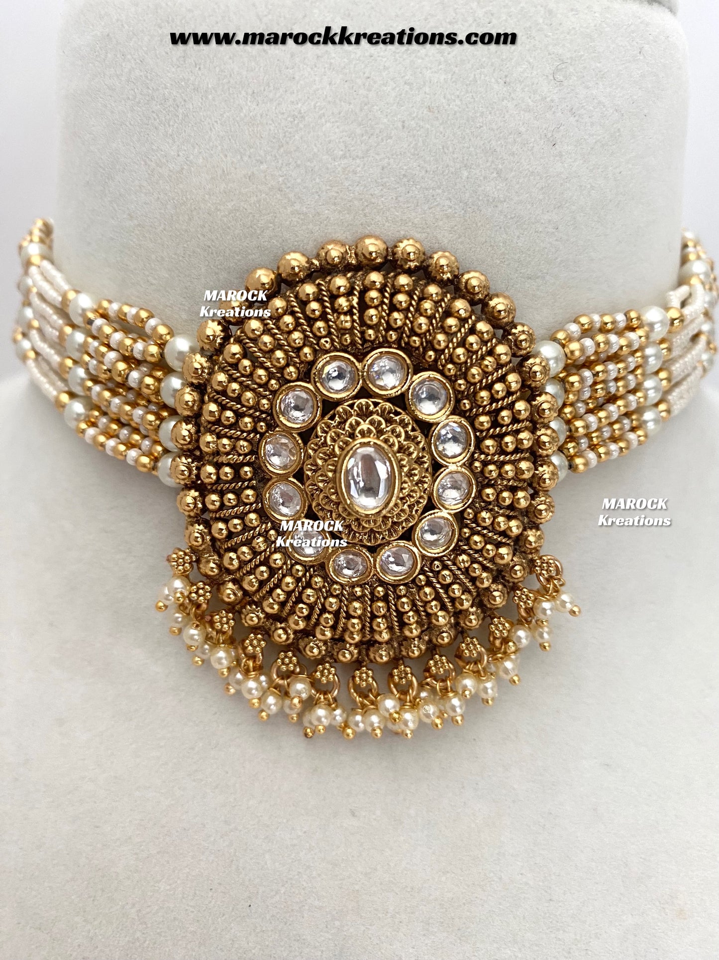 Kaysha Premium Quality Gold plated tyani inspired uncut kundan choker set