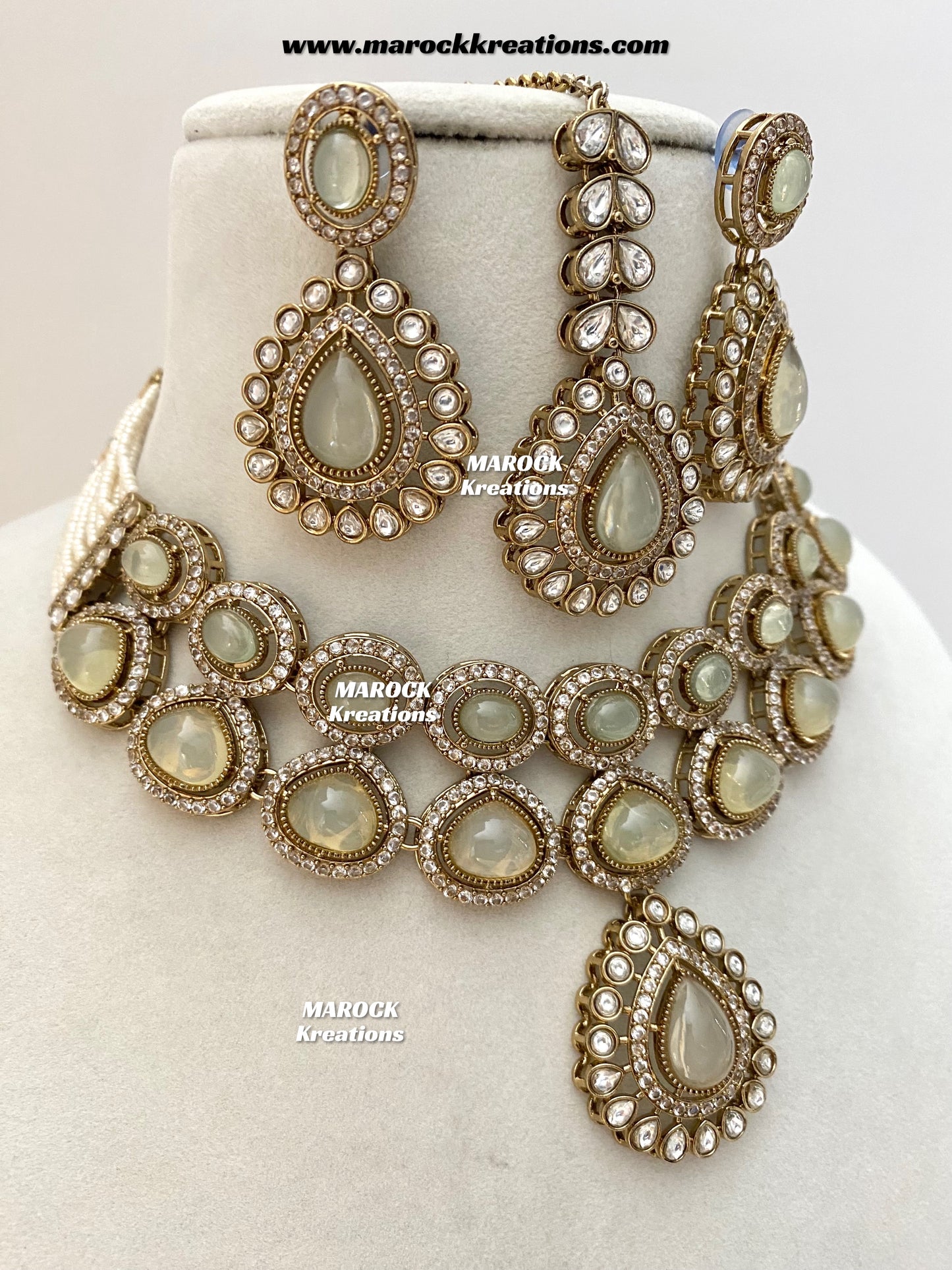 Zafina Premium Quality Moissanite Kundan Statement Choker/Necklace set