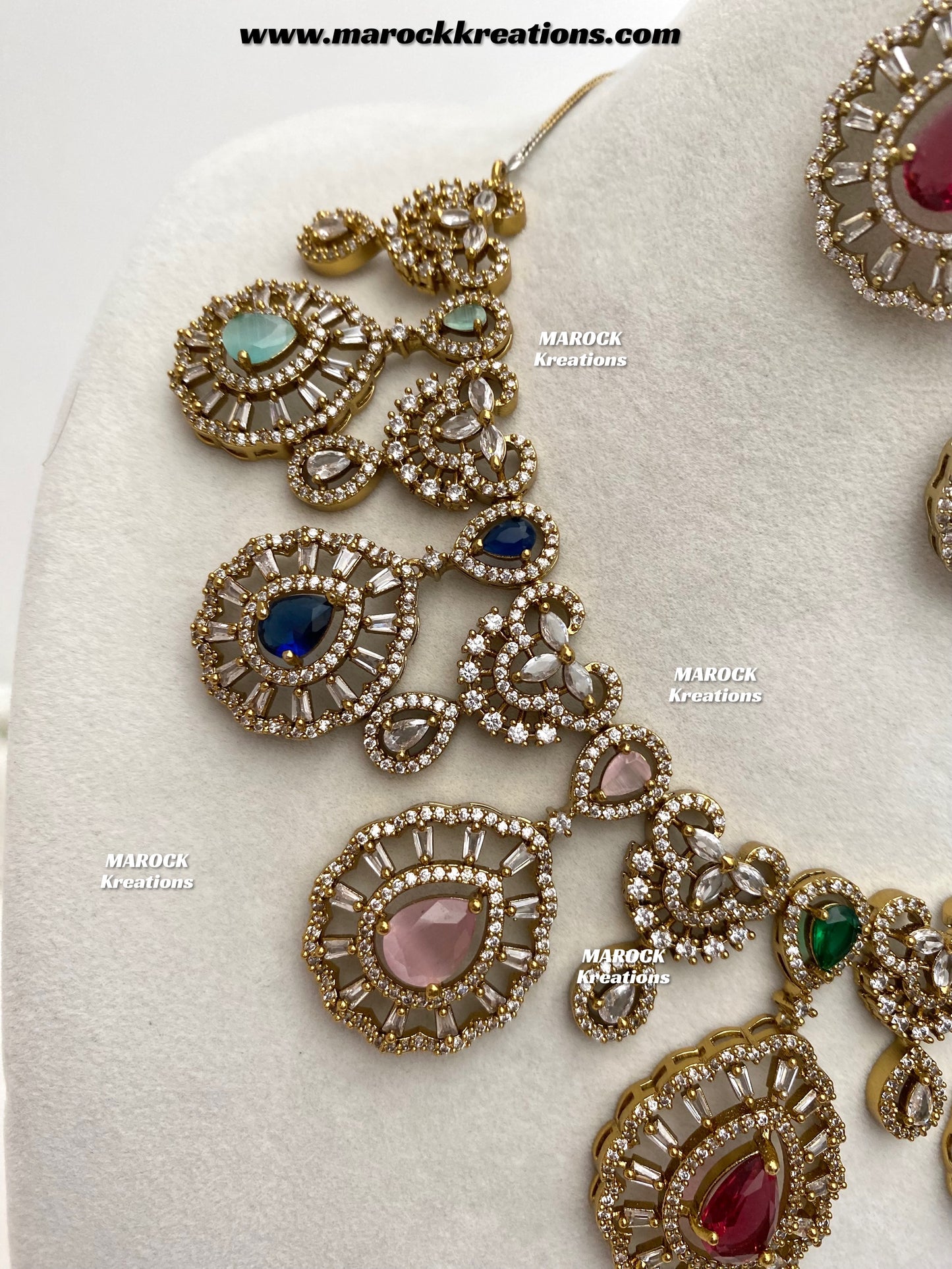 Tareena Antique Gold American Diamond Statement Necklace set