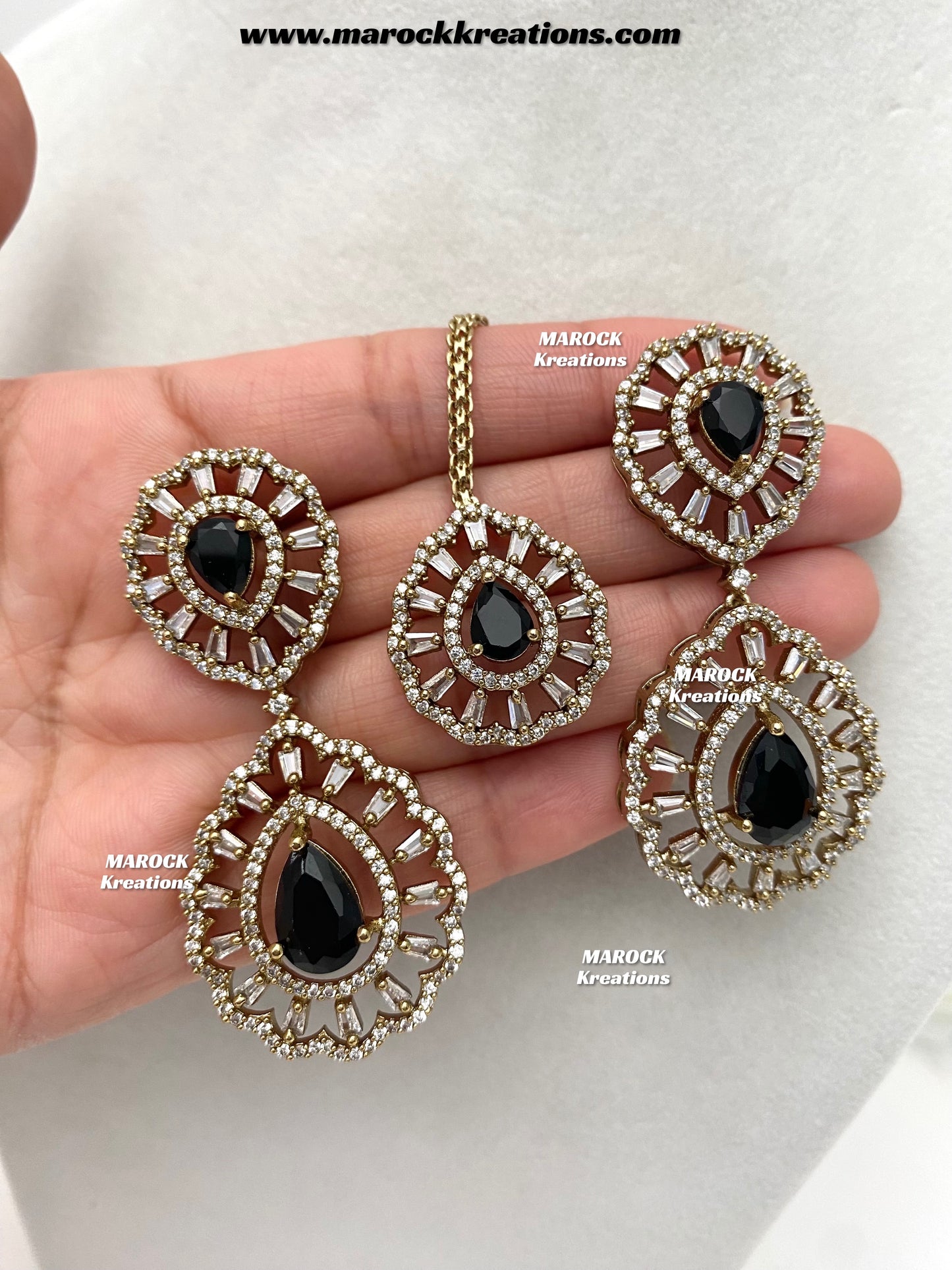 Tareena Antique Gold American Diamond Statement Necklace set