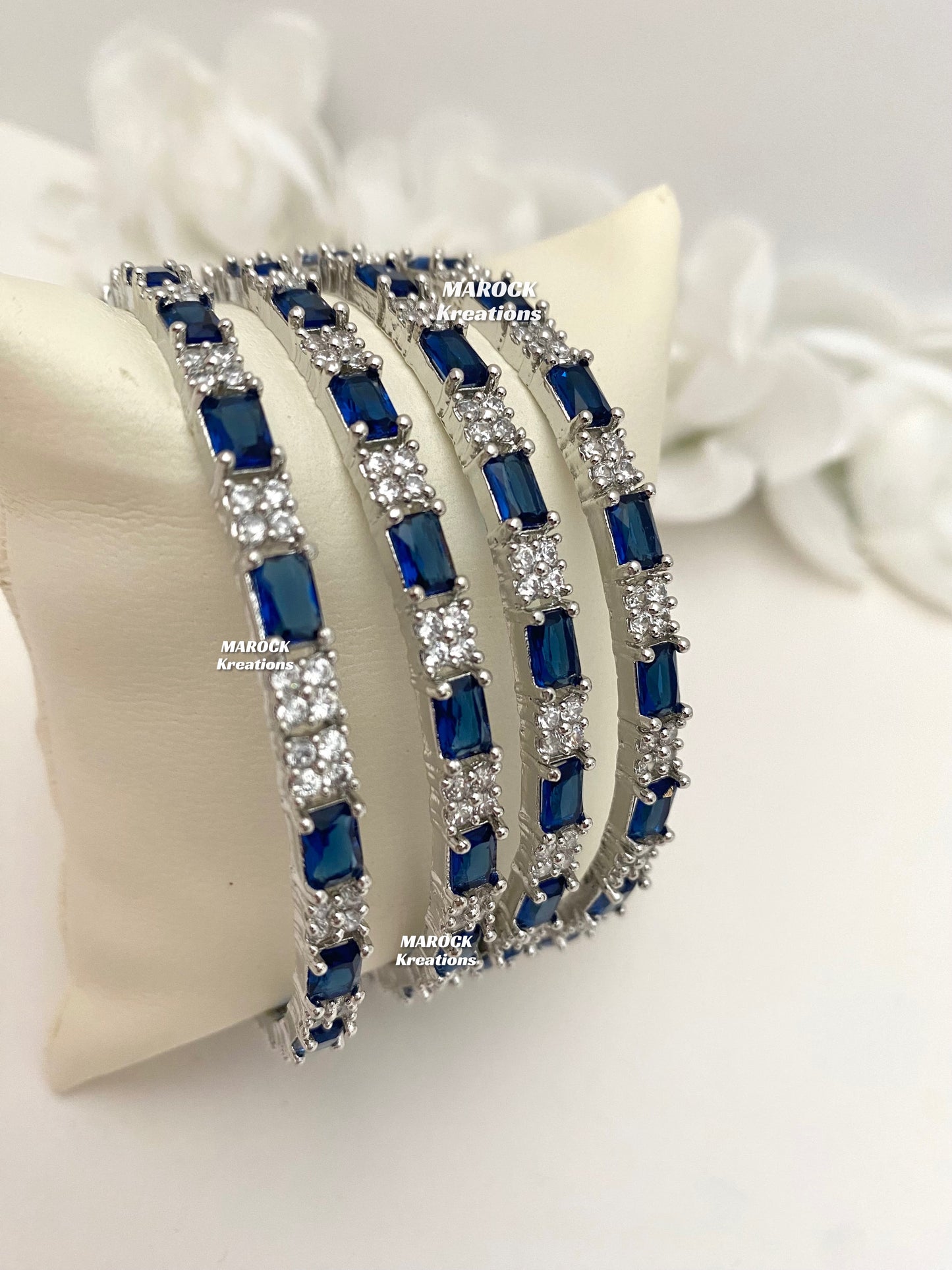 Silver American Diamond Bangles (set of 4)