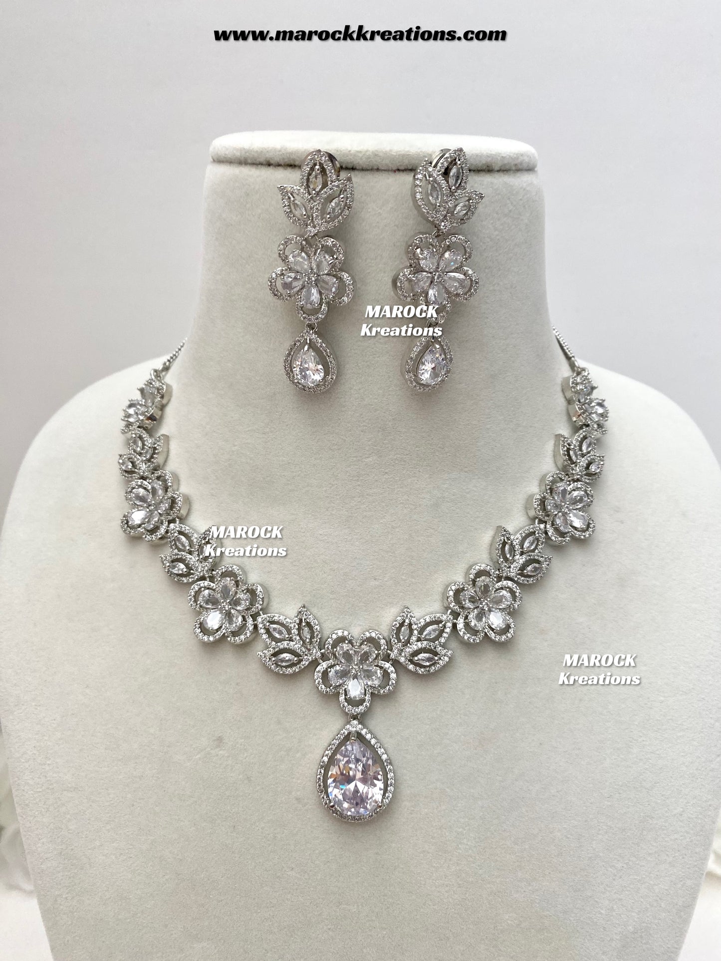 Sibani Silver American Diamond Necklace set