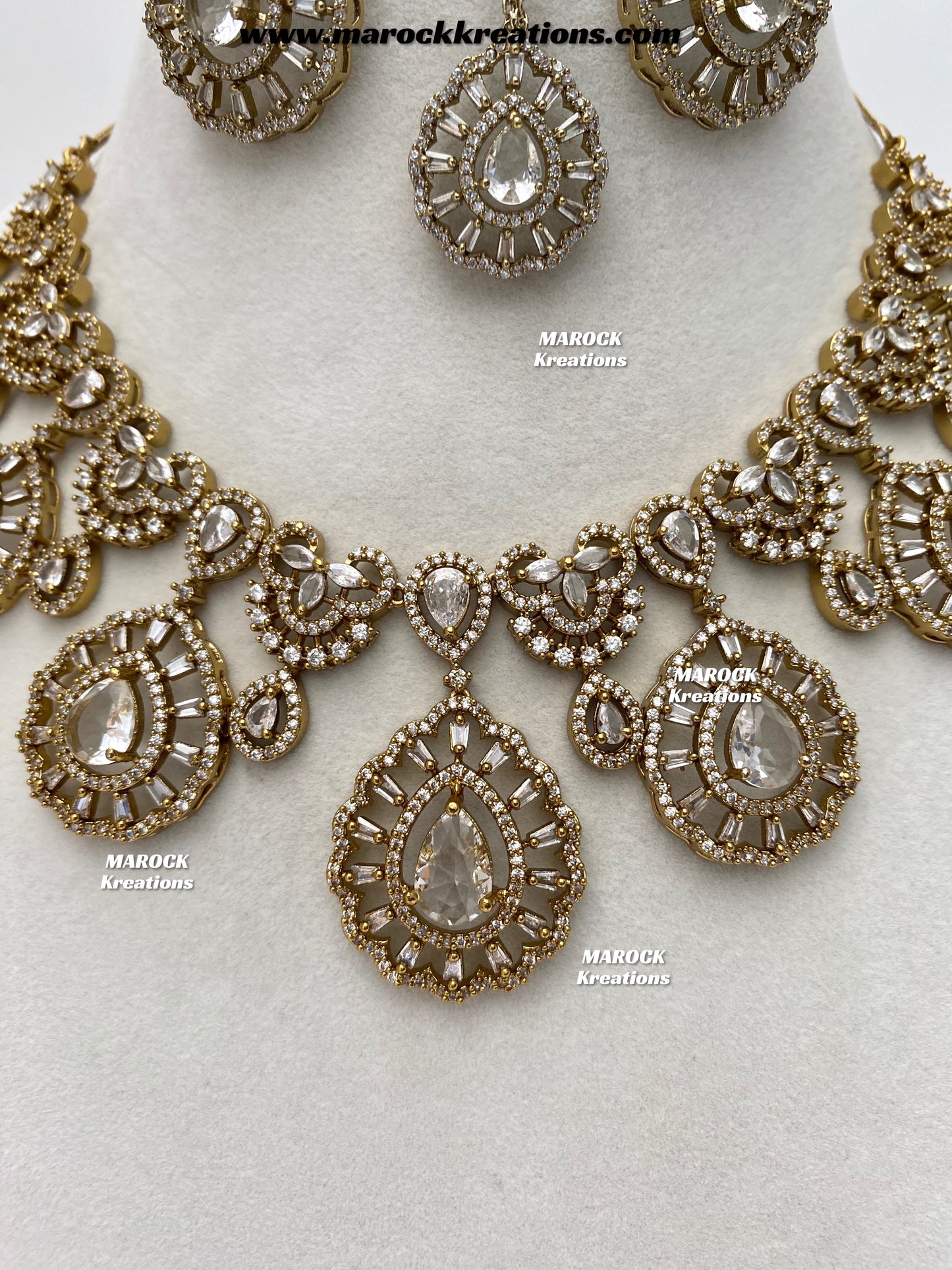 Tareena Antique Gold American Diamond Statement Necklace set