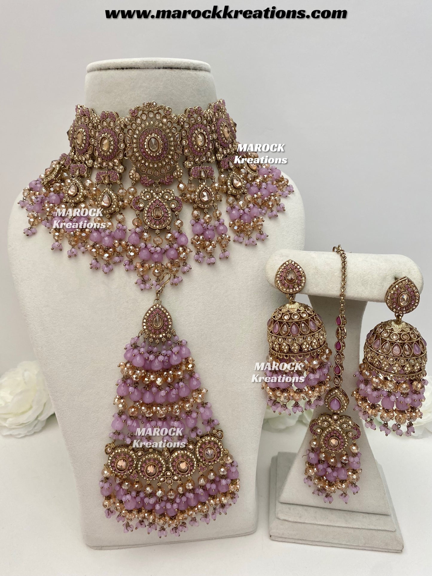 Nazmun Antique Gold Pakistani Polki choker/necklace set with Passa