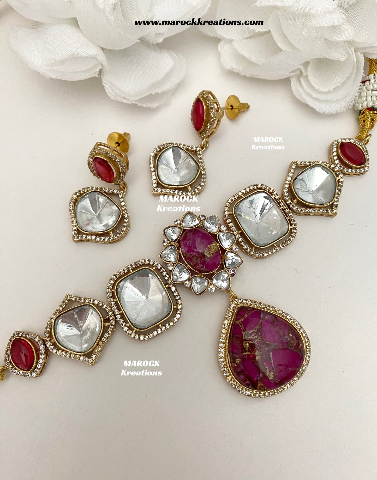 Kalpana Premium Quality Moissanite Kundan and doublet stone Statement Choker set