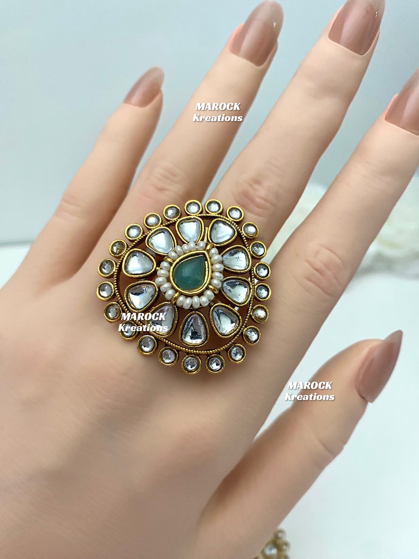 Premium Quality Kundan Statement adjustable Finger Ring