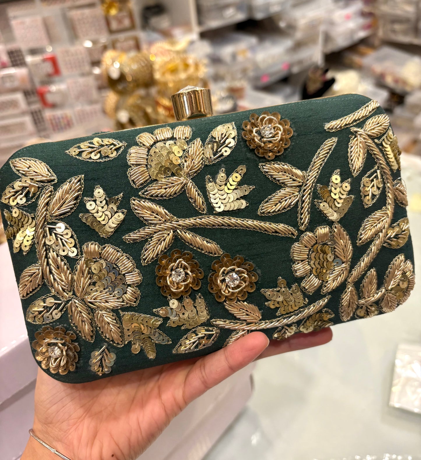 Handcrafted Green embroidered Clutch (back side plain) Evening Bag/Purse/clutch comes with a shoulder string