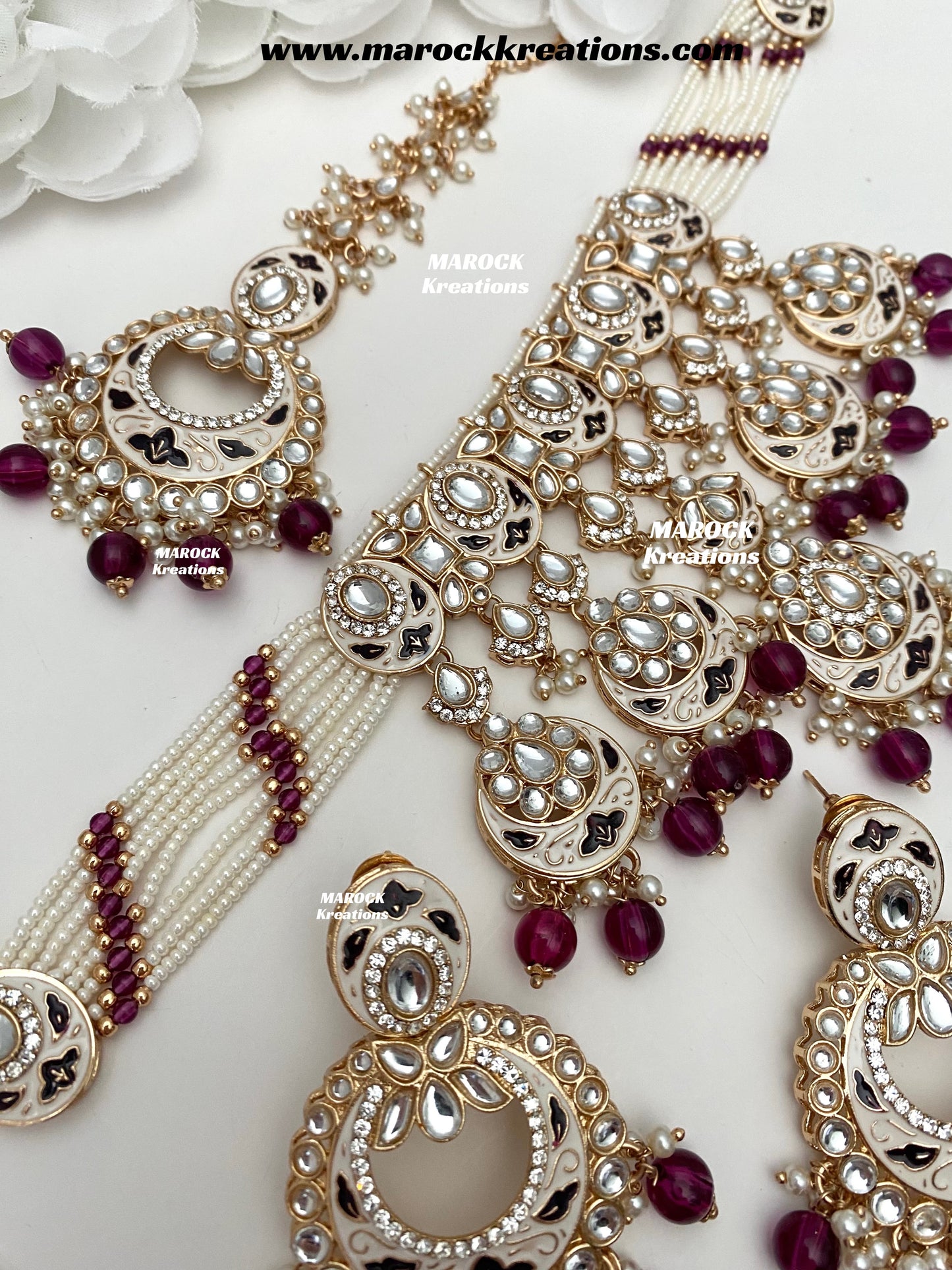 Nirvi Premium Quality Rose Gold Kundan Meenakari Choker/Necklace set