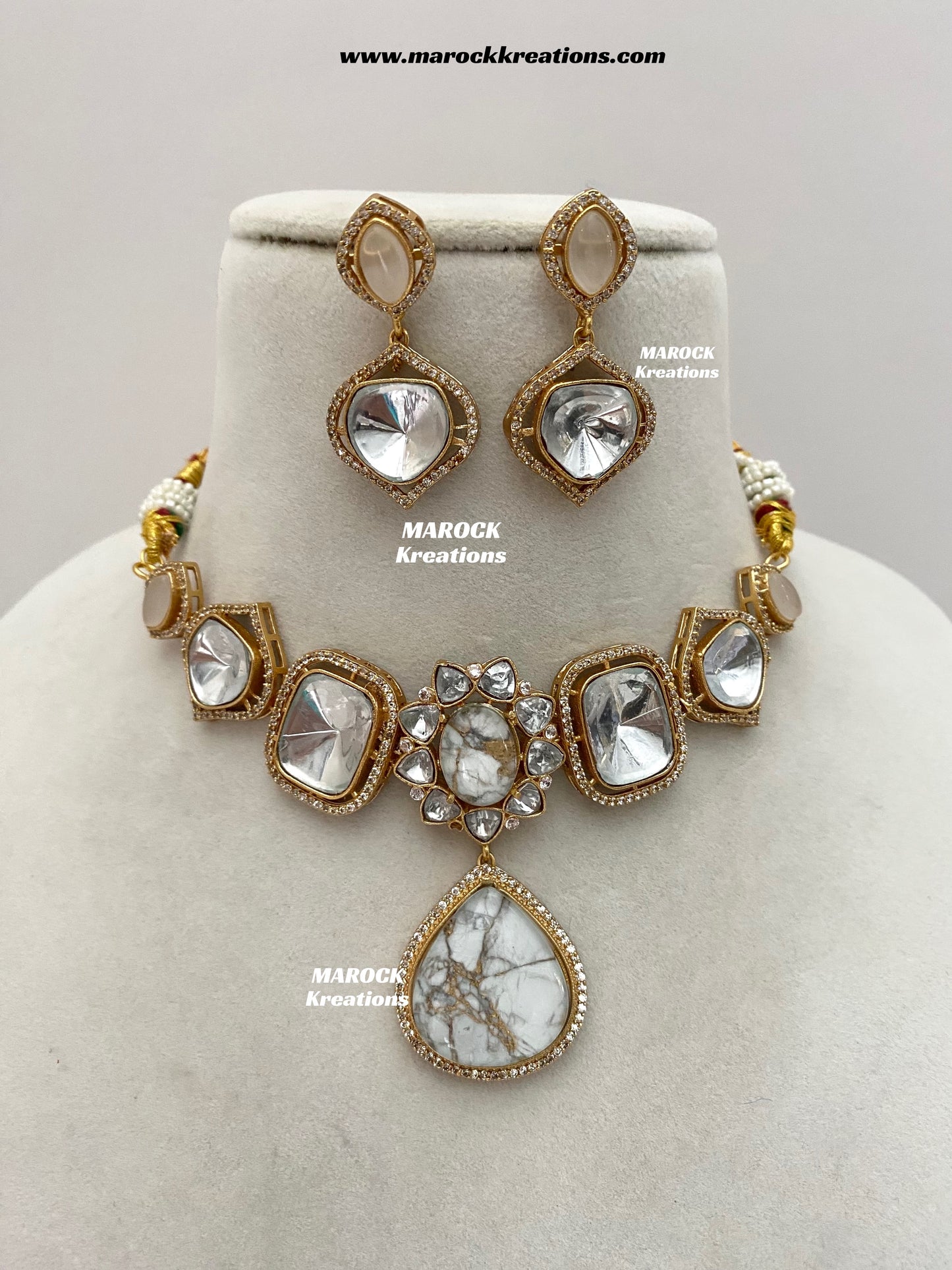 Kalpana Premium Quality Moissanite Kundan and doublet stone Statement Choker set