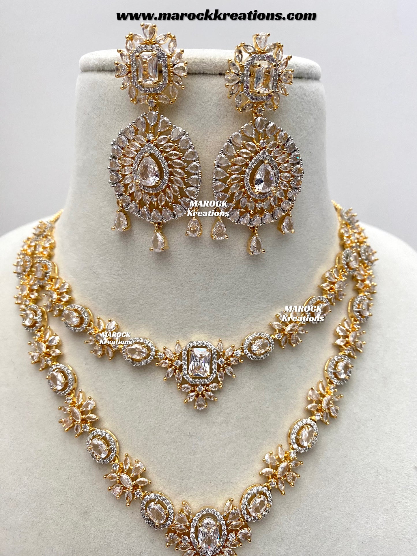 Farhat Golden American Diamond Necklace set