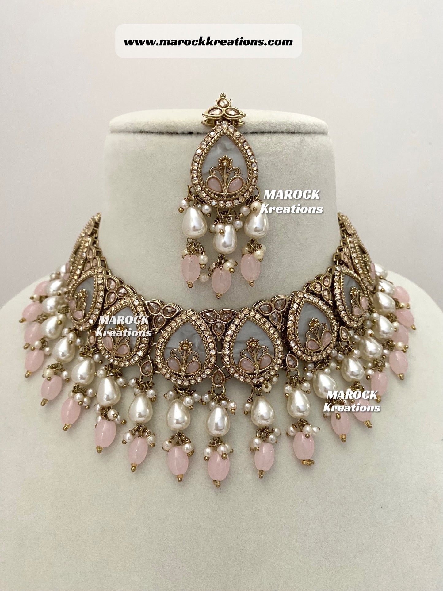 Antique Gold Polki Statement MOP Necklace set