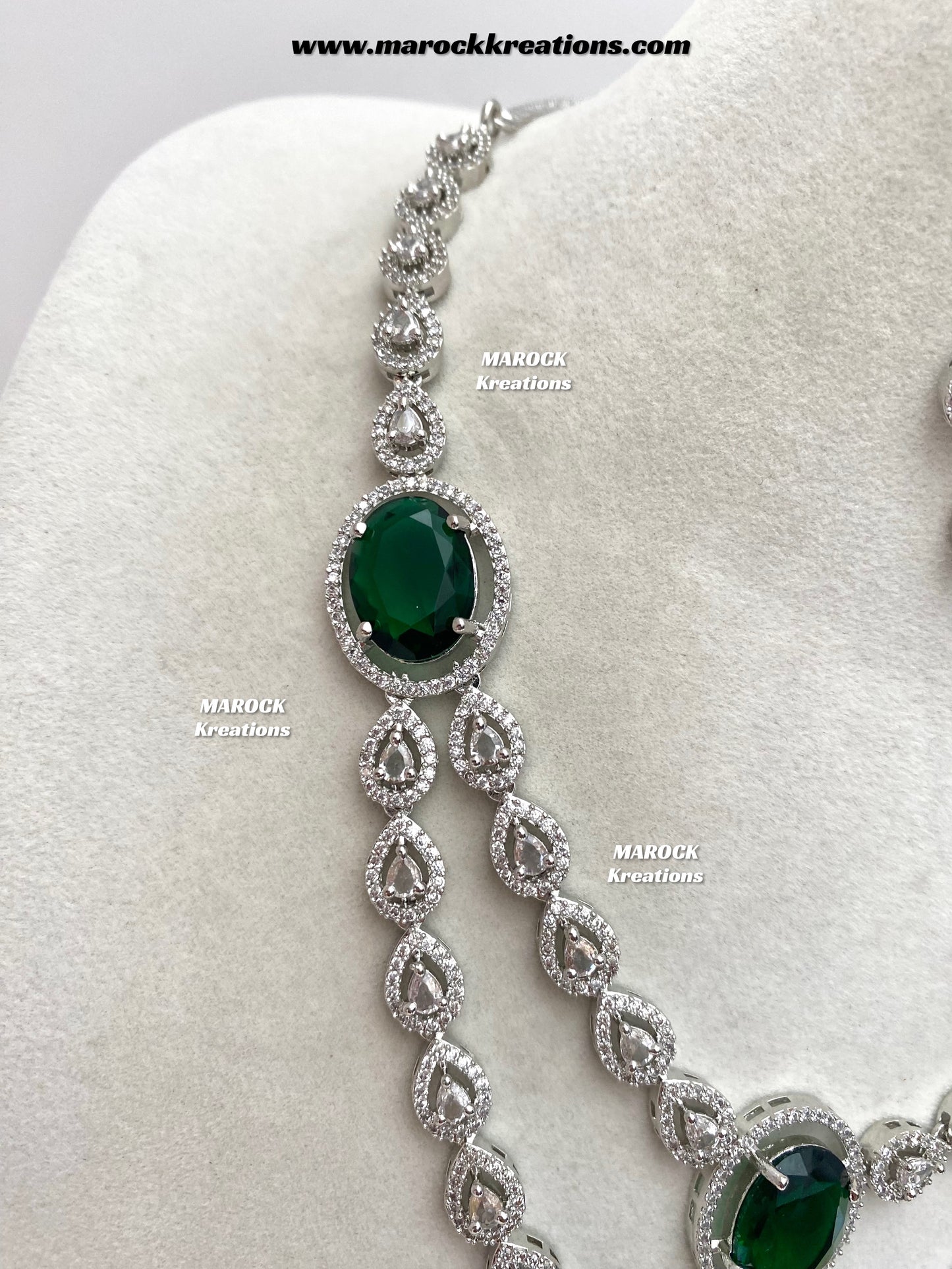 Zehra Silver American Diamond Double layer Necklace set