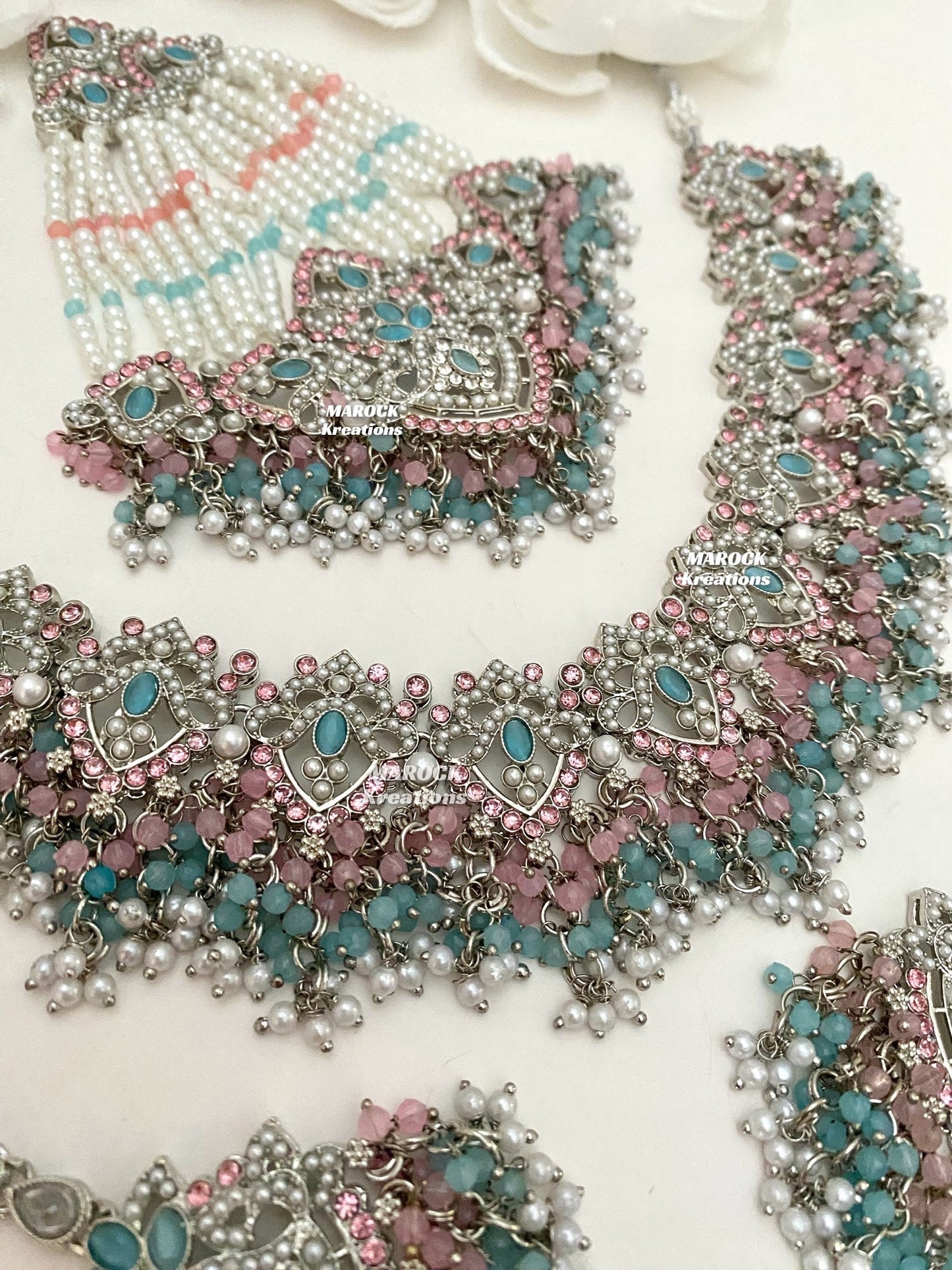 Aisha Silver Pakistani Necklace set with Passa/Jhoomer