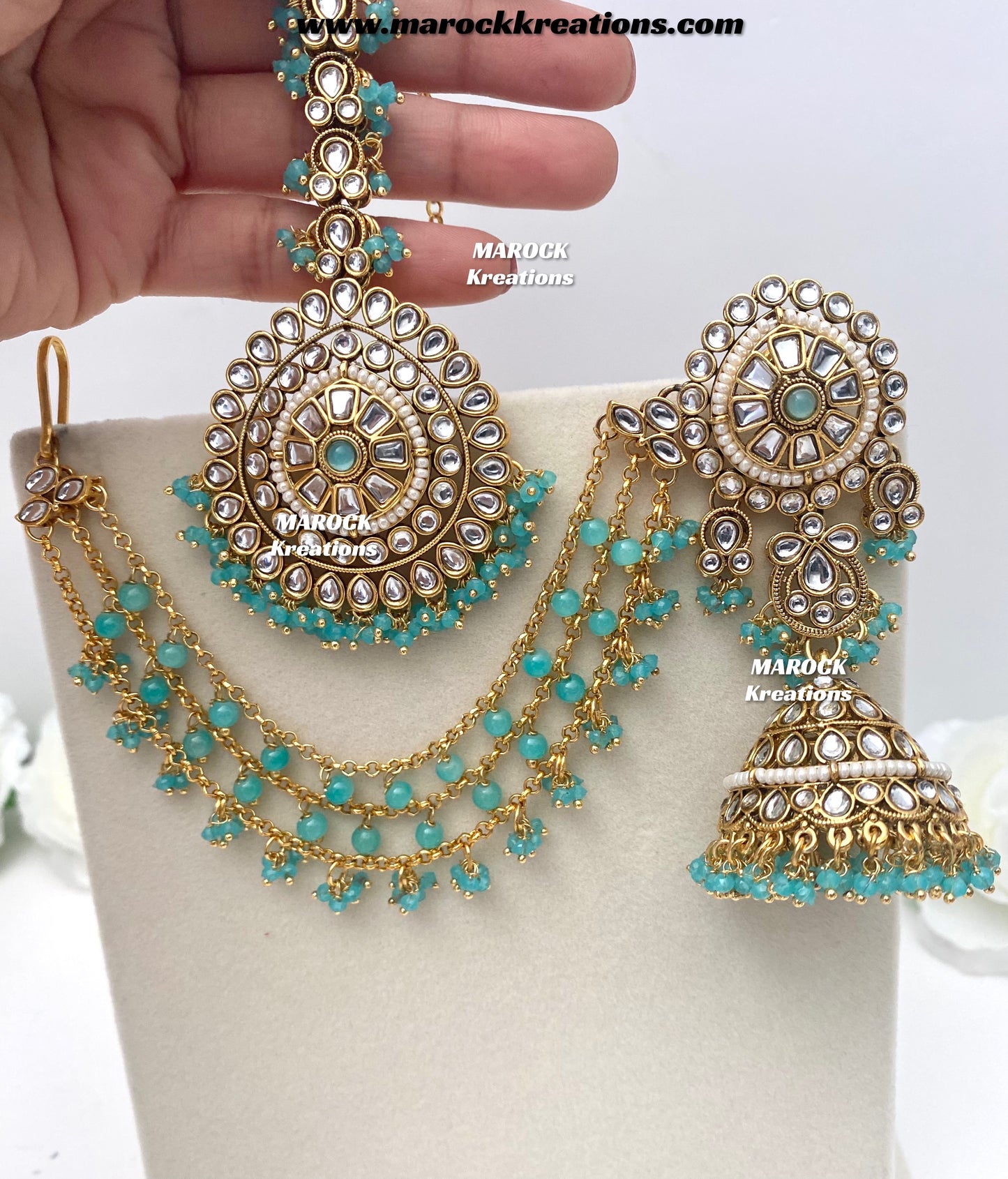 Elora Premium Quality Kundan bahubali Statement Earrings and tikka set