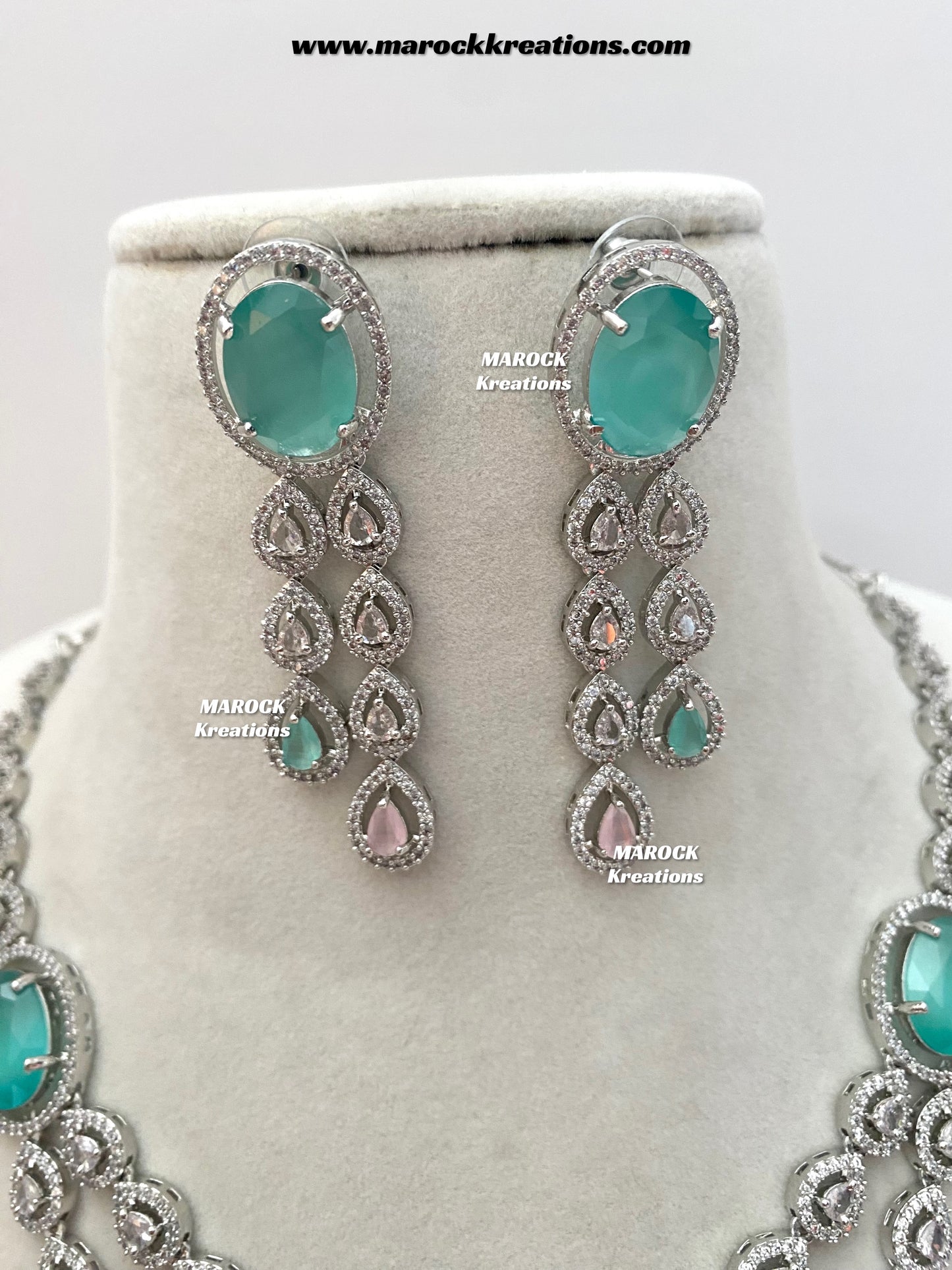 Zehra Silver American Diamond Double layer Necklace set