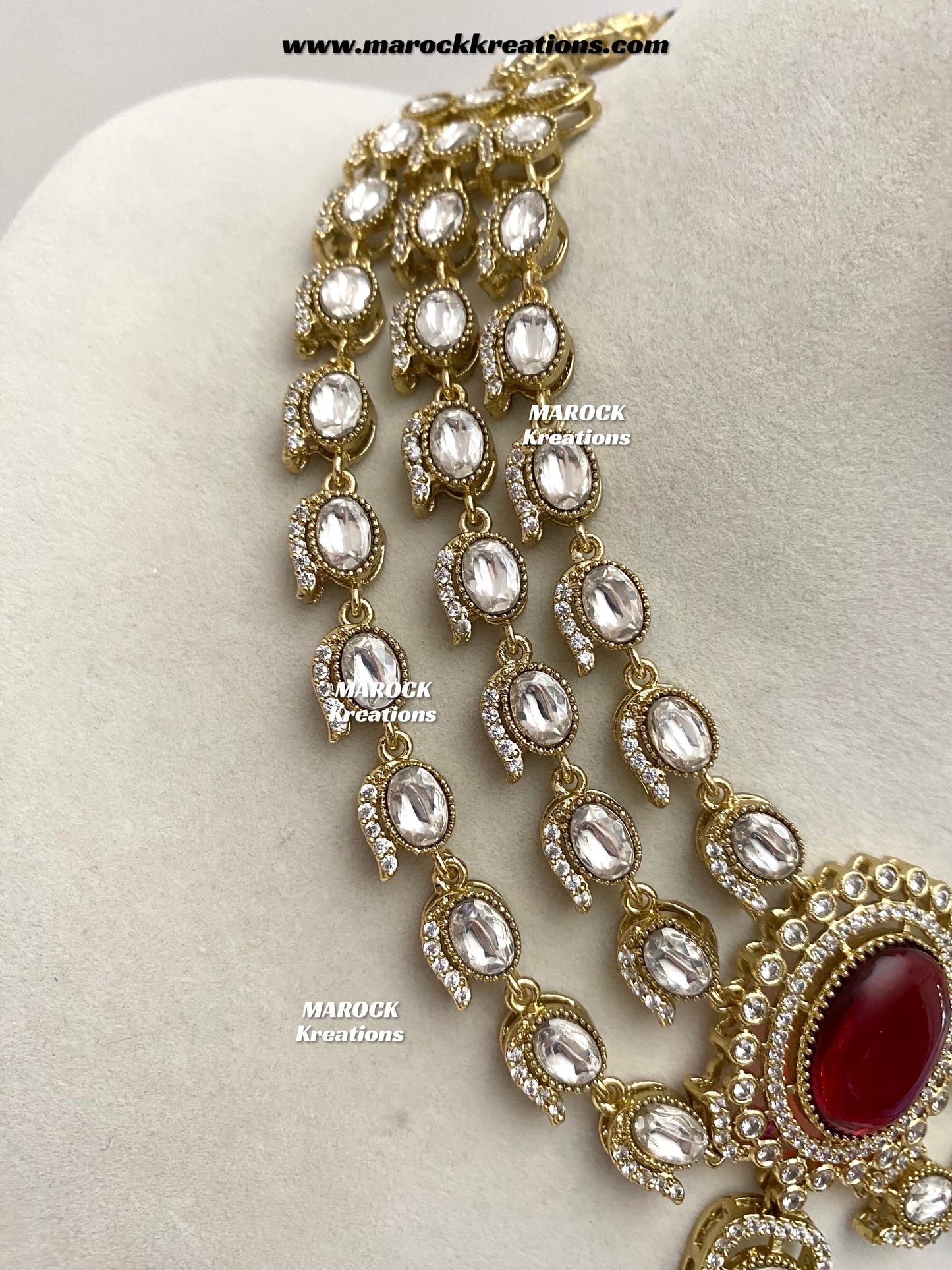 Salina Premium Quality Moissanite Kundan triple layer Necklace set