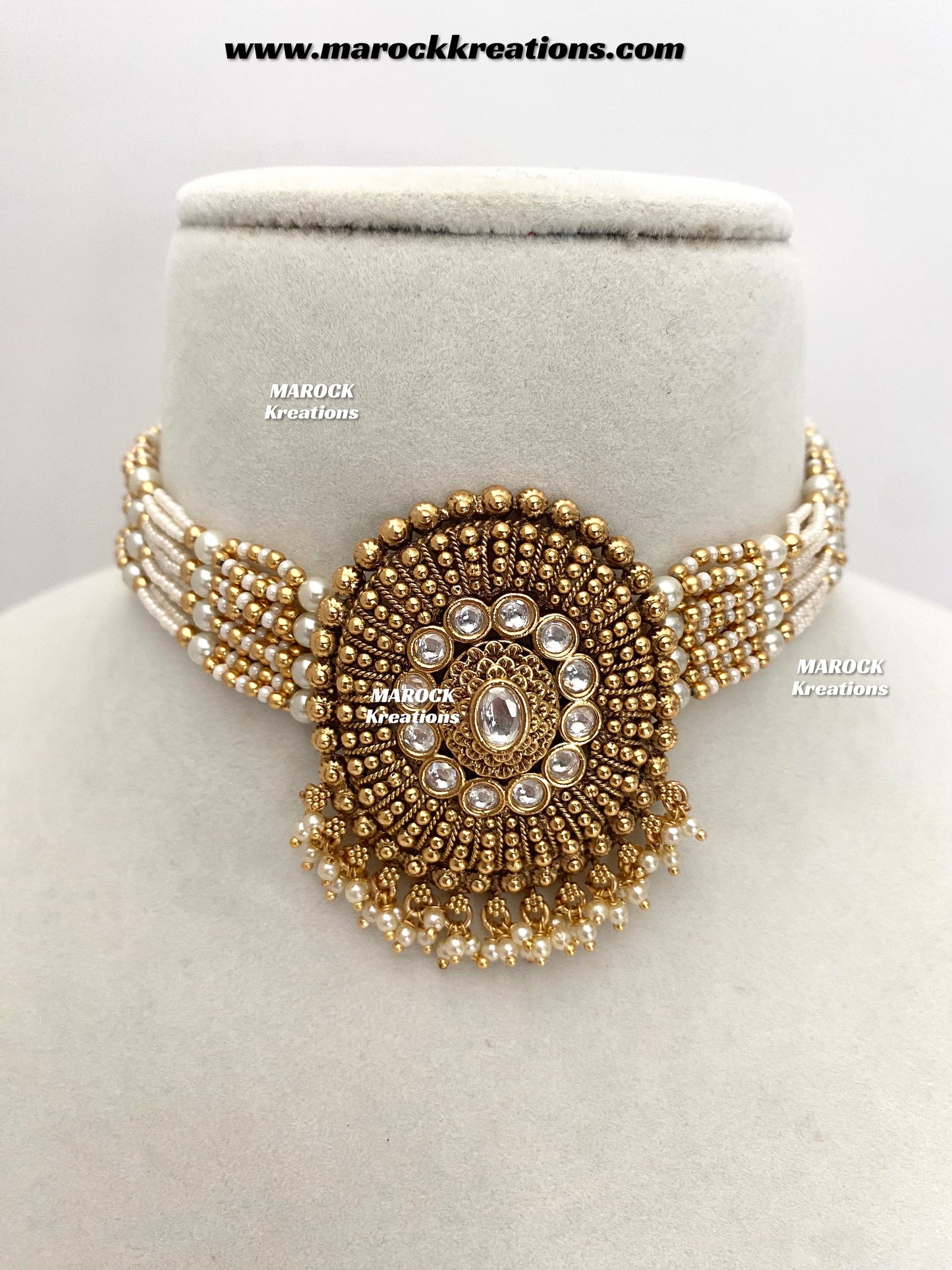 Kaysha Premium Quality Gold plated tyani inspired uncut kundan choker set
