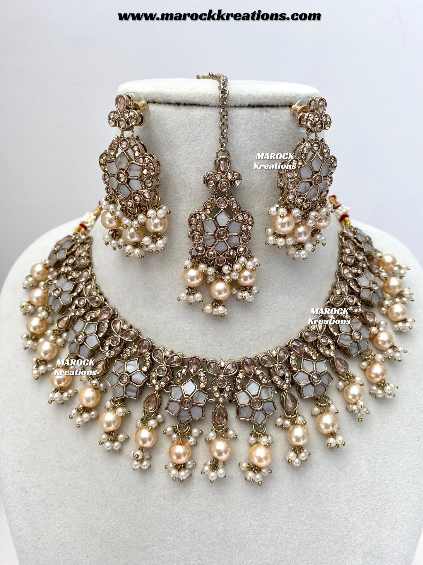 Arpan Antique Gold Polki MOP Statement Necklace set