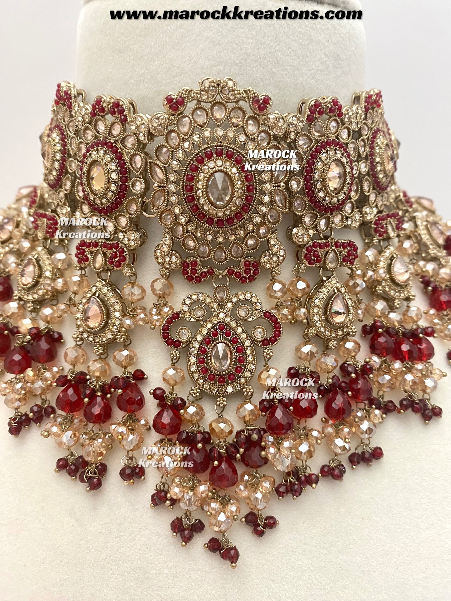 Nazmun Antique Gold Pakistani Polki choker/necklace set with Passa
