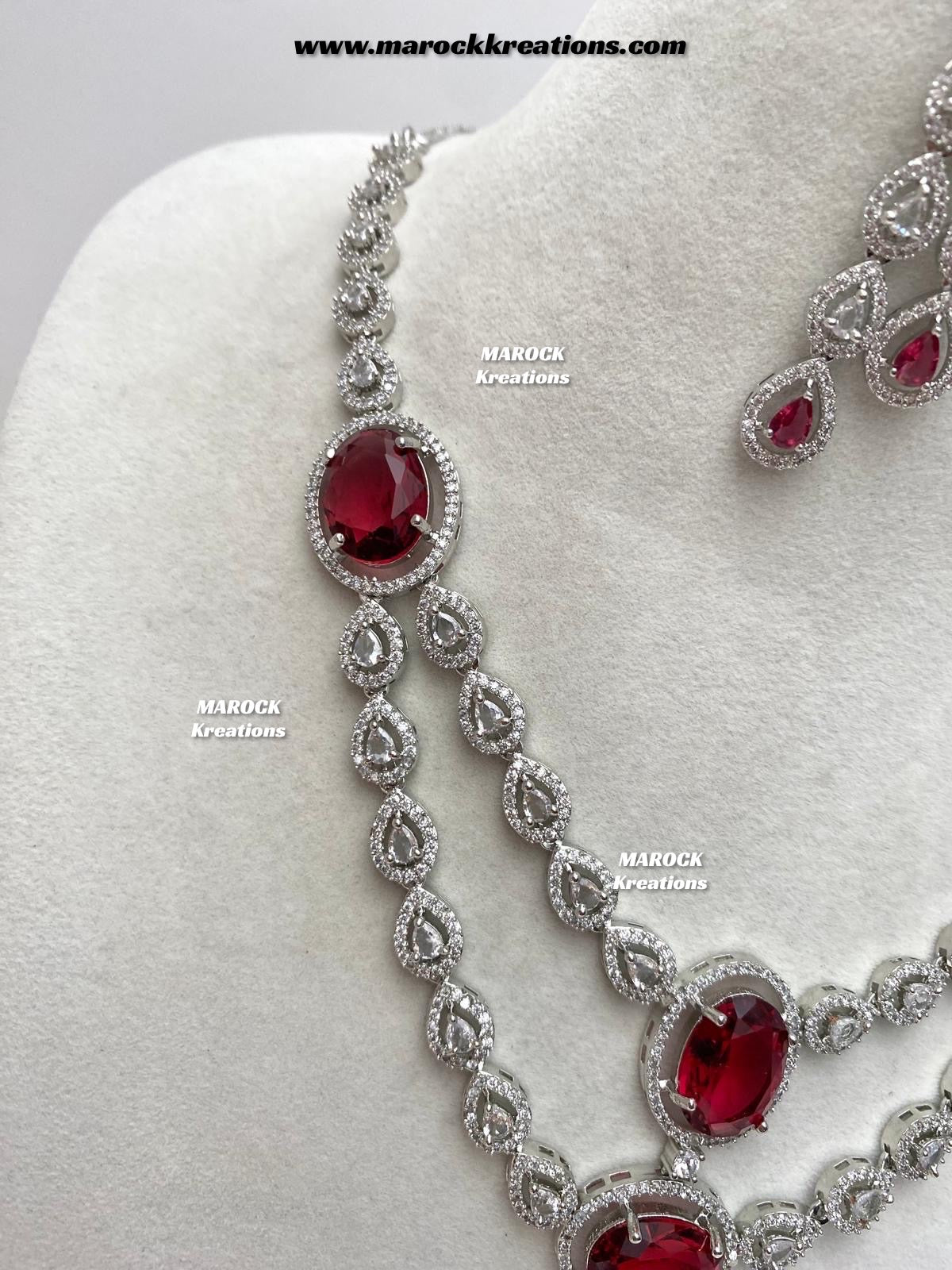 Zehra Silver American Diamond Double layer Necklace set