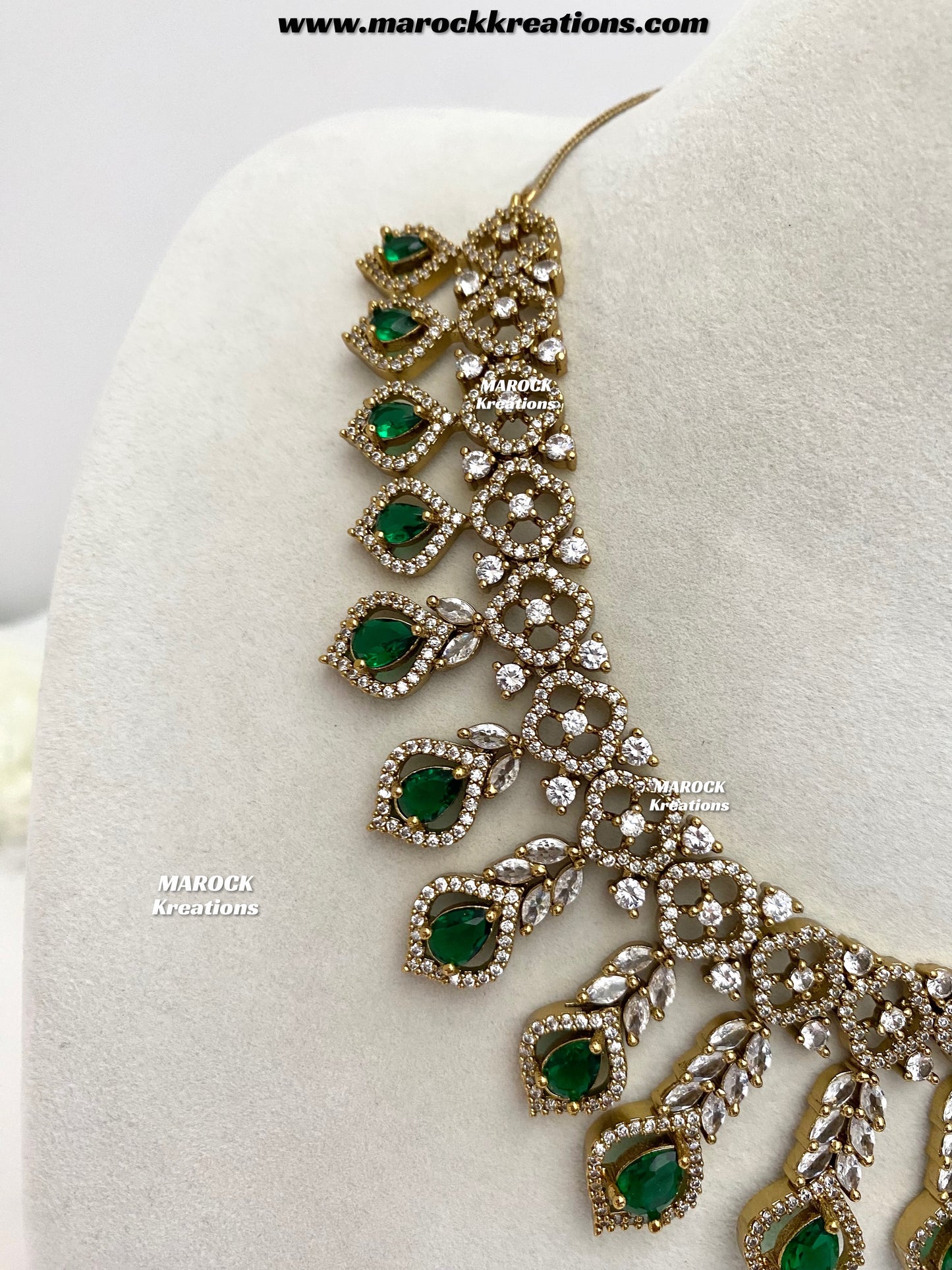 Maliha Antique Gold American Diamond Statement Necklace set