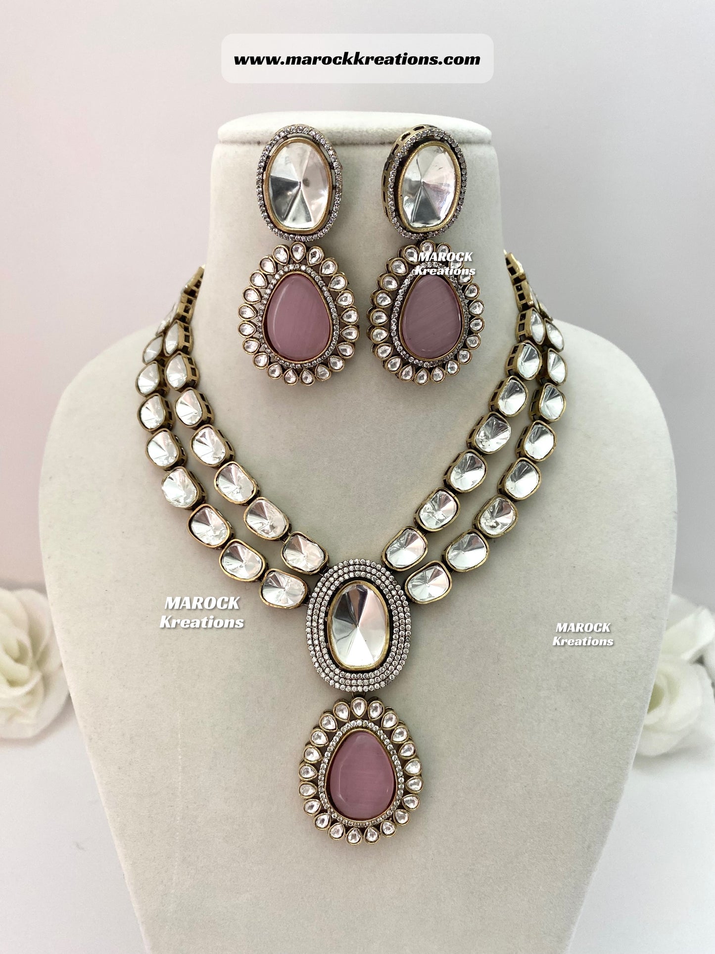 Premium Quality uncut Kundan Moissanite Necklace set