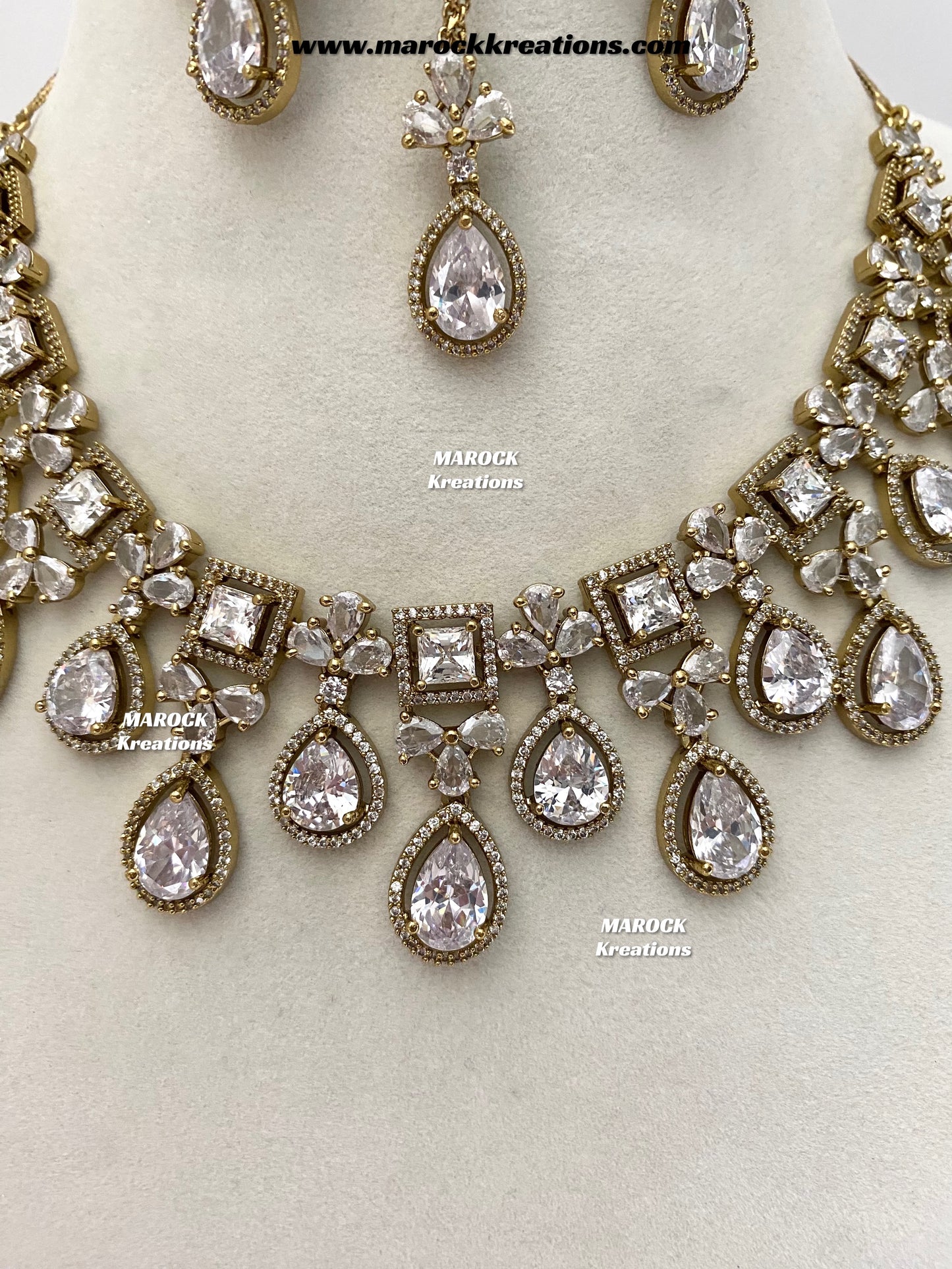 Erona Antique Gold American Diamond Statement Necklace set