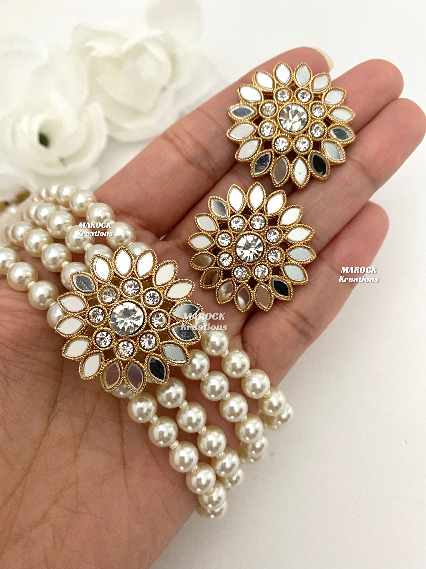 Bollywood style Mirror Choker set comes with studs