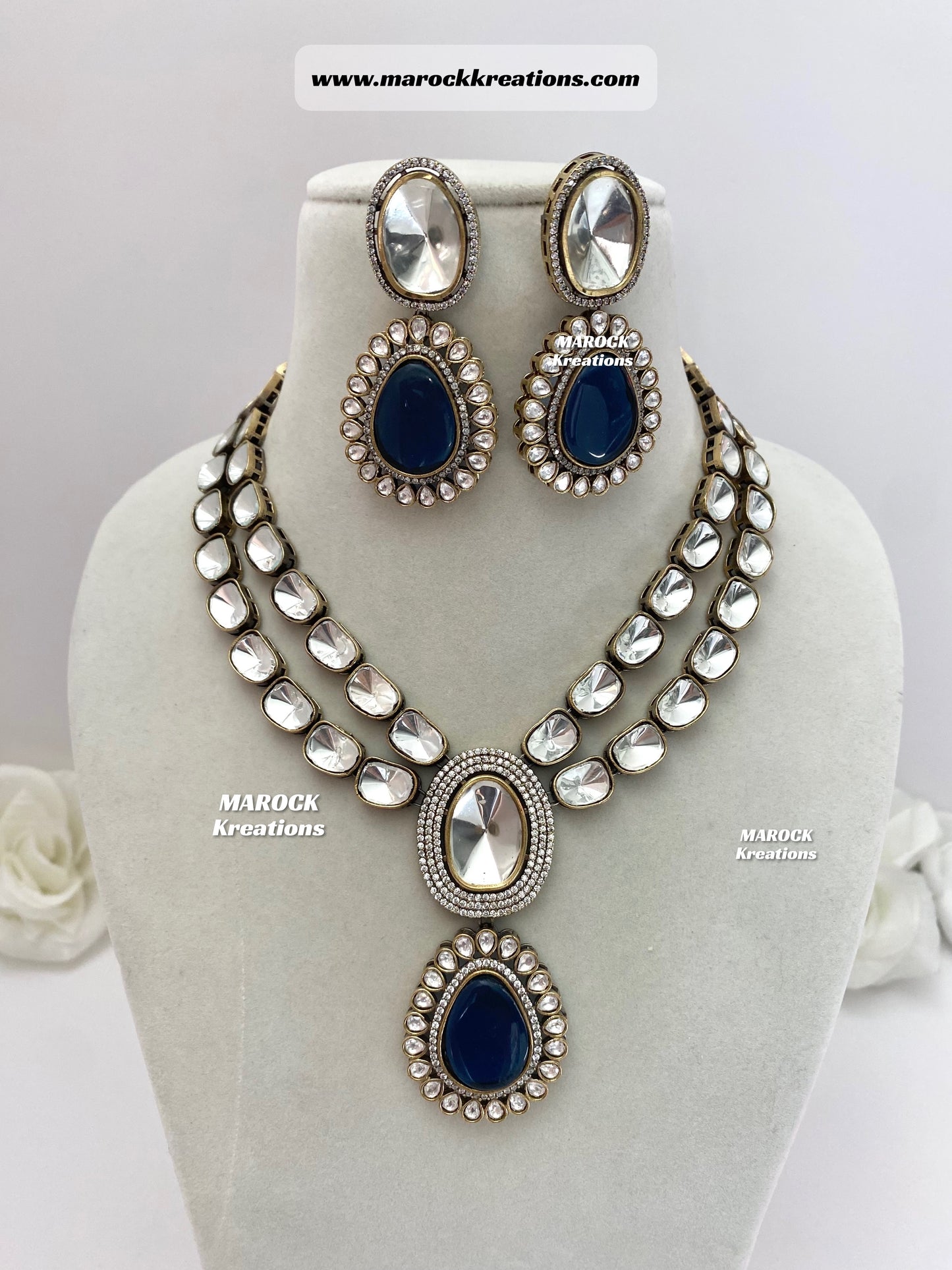 Premium Quality uncut Kundan Moissanite Necklace set