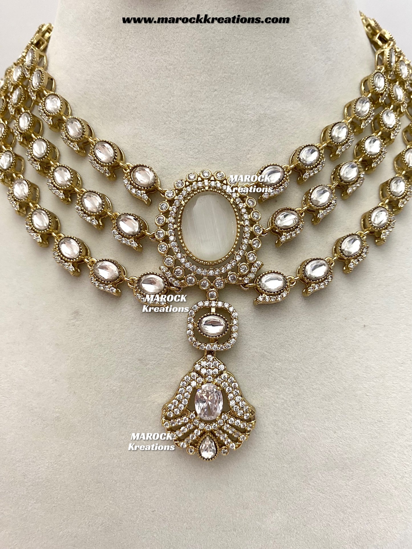 Salina Premium Quality Moissanite Kundan triple layer Necklace set