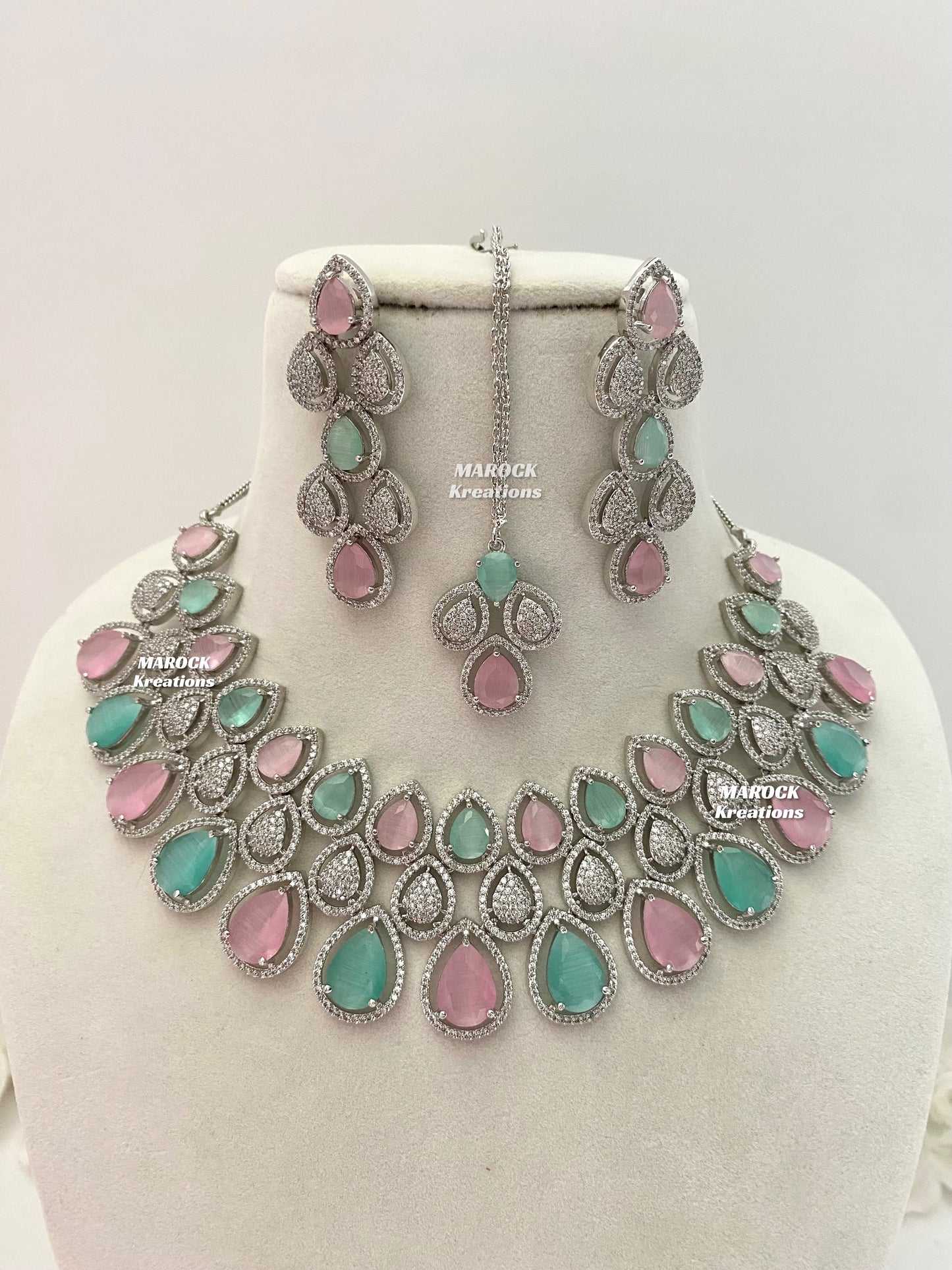 Laura Silver American Diamond Necklace set
