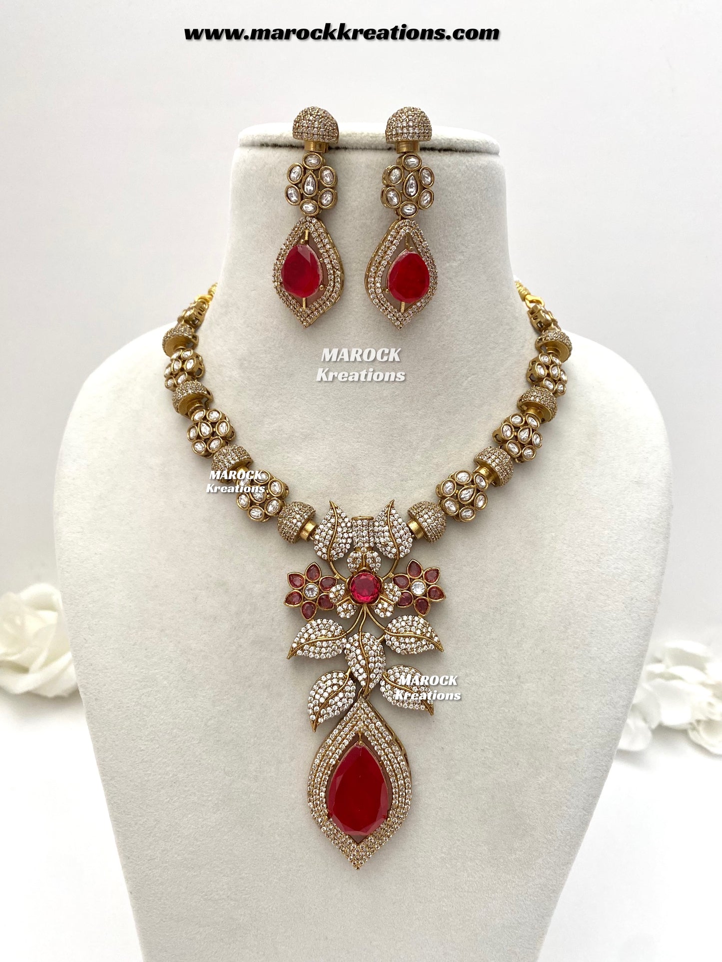 Milly Premium Quality Moissanite Kundan and American diamond Statement necklace set