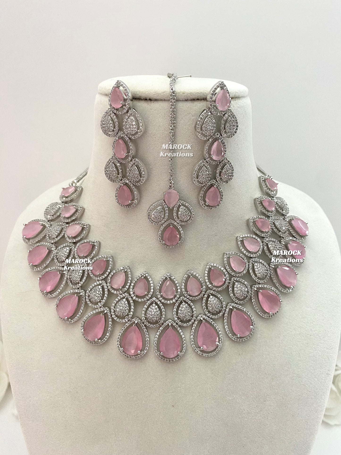 Laura Silver American Diamond Necklace set