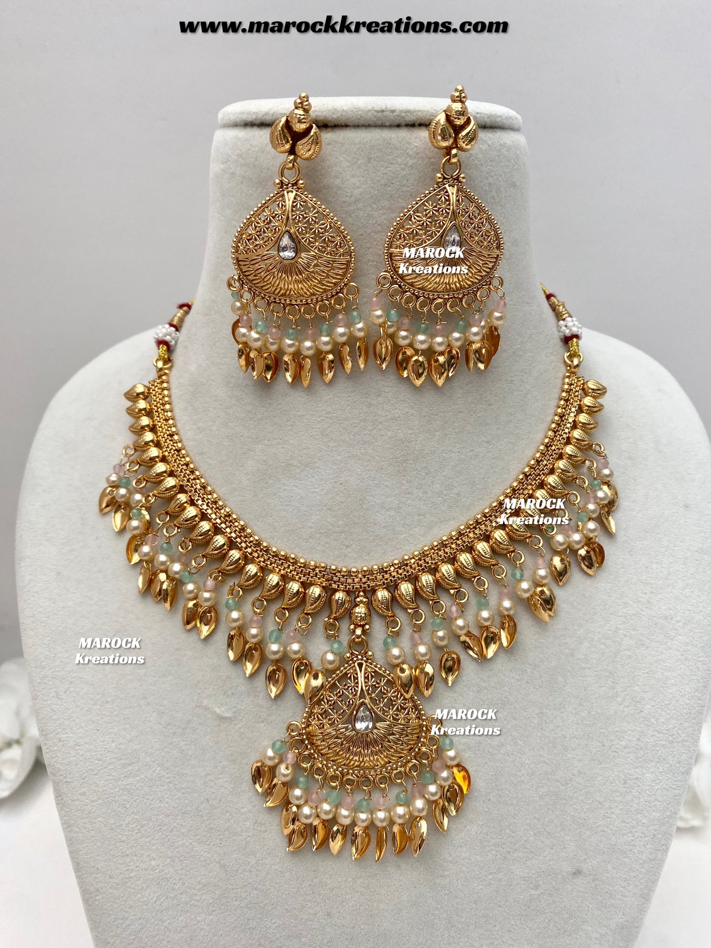 Feraz Premium Quality Gold Plated peepal patti necklace set