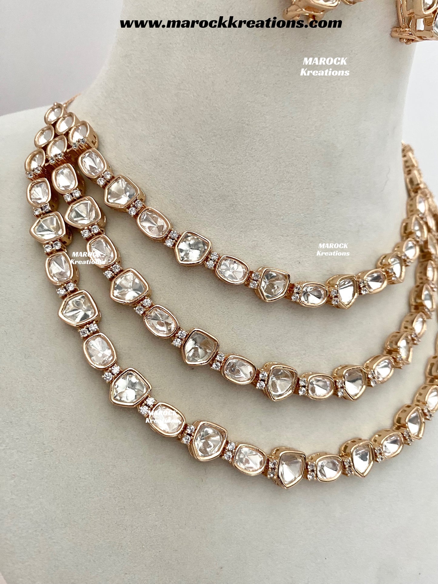 Farha Premium quality Tyani inspired gold plated triple layer statement necklace set