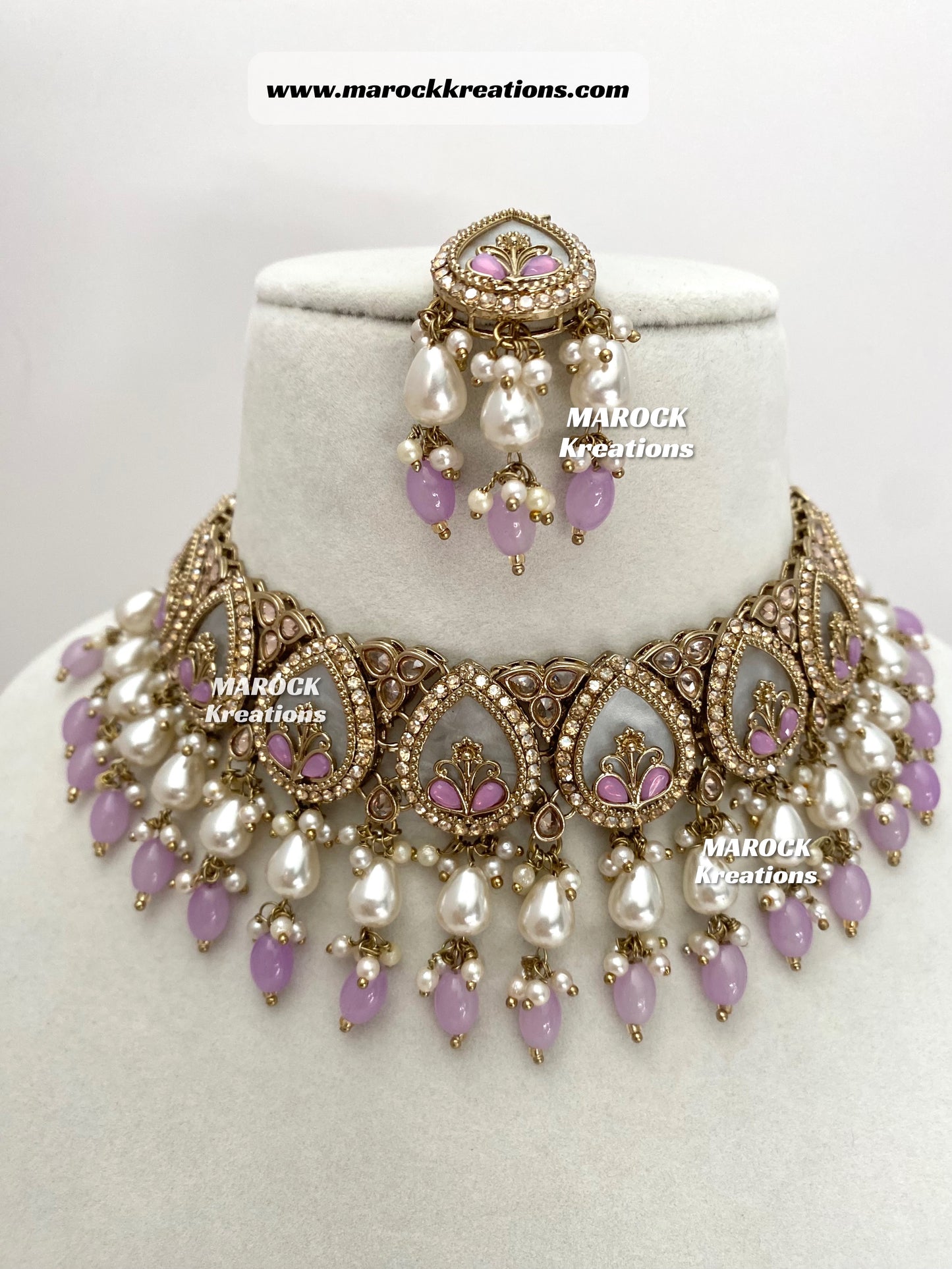 Antique Gold Polki Statement MOP Necklace set