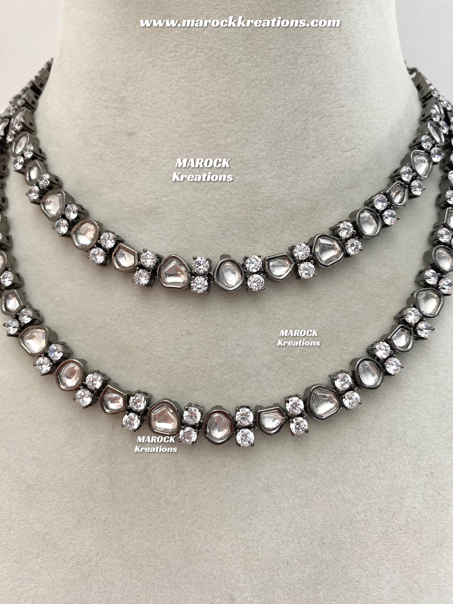 Prachi Tyani inspired Premium Quality Silver Victorian double layer Kundan Necklace set